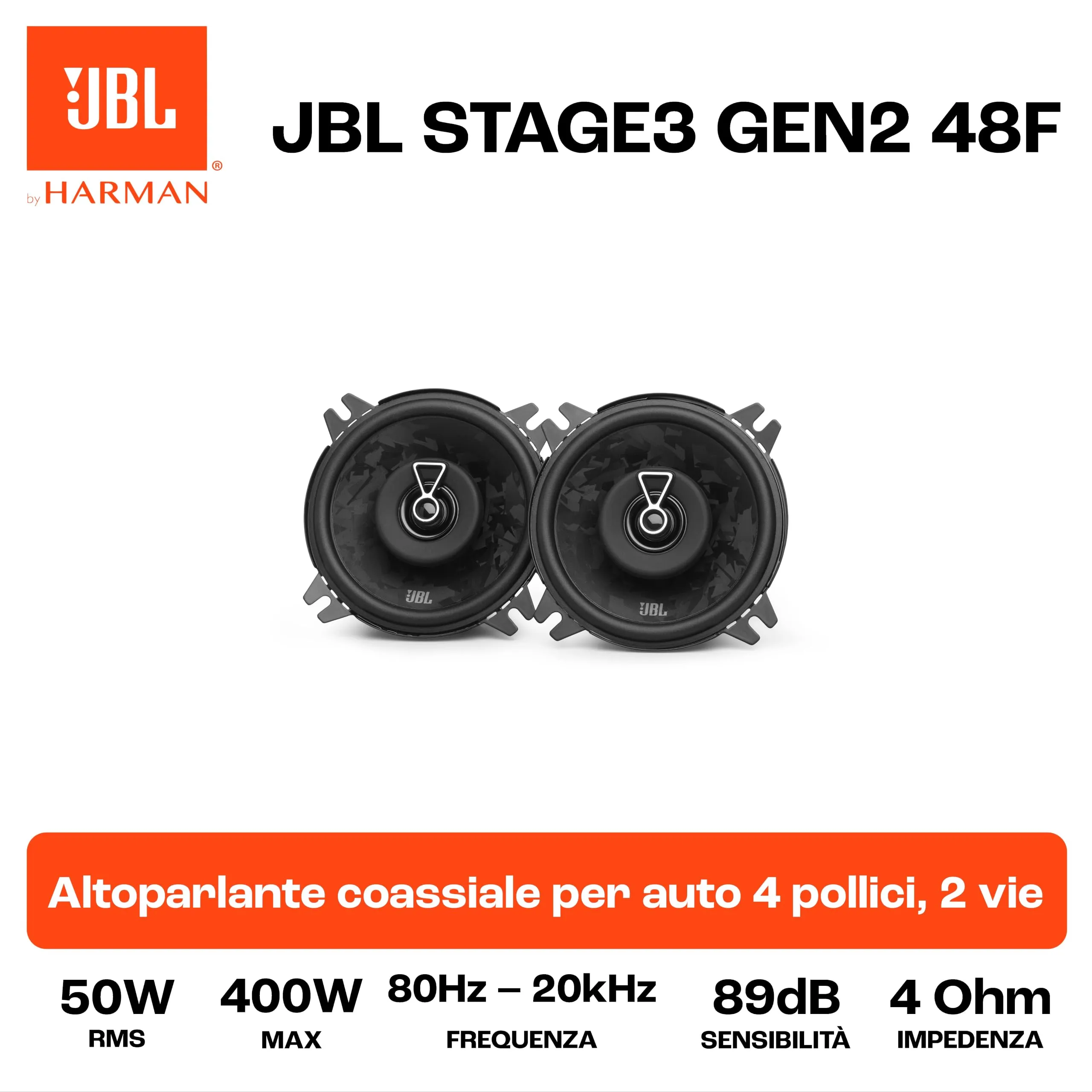 JBL Stage3 Gen2 48F 4" (10 cm) 2-Way Coaxial Car Speakers - immagine 6