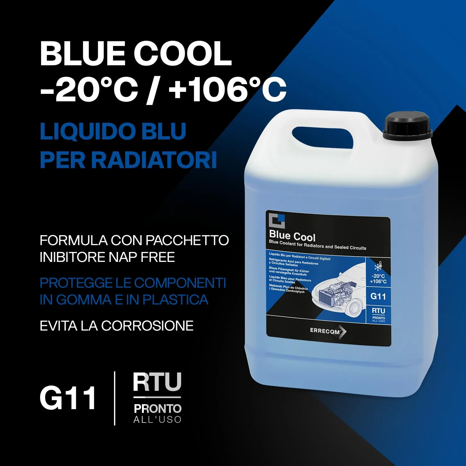 ERRECOM Blue Cool Liquido Radiatore Blu G11 Nap Free Pronto all'Uso, 5 Litri - immagine 2