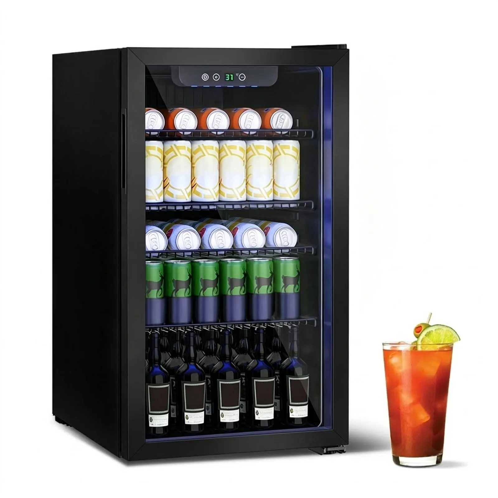 DollarDash Frigorifero per bevande 80L, 115 lattine, porta trasparente, ripiano regolabile e indicatore LED (Nero) - immagine 1