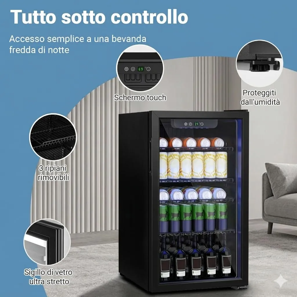 DollarDash Frigorifero per bevande 80L, 115 lattine, porta trasparente, ripiano regolabile e indicatore LED (Nero) - immagine 2