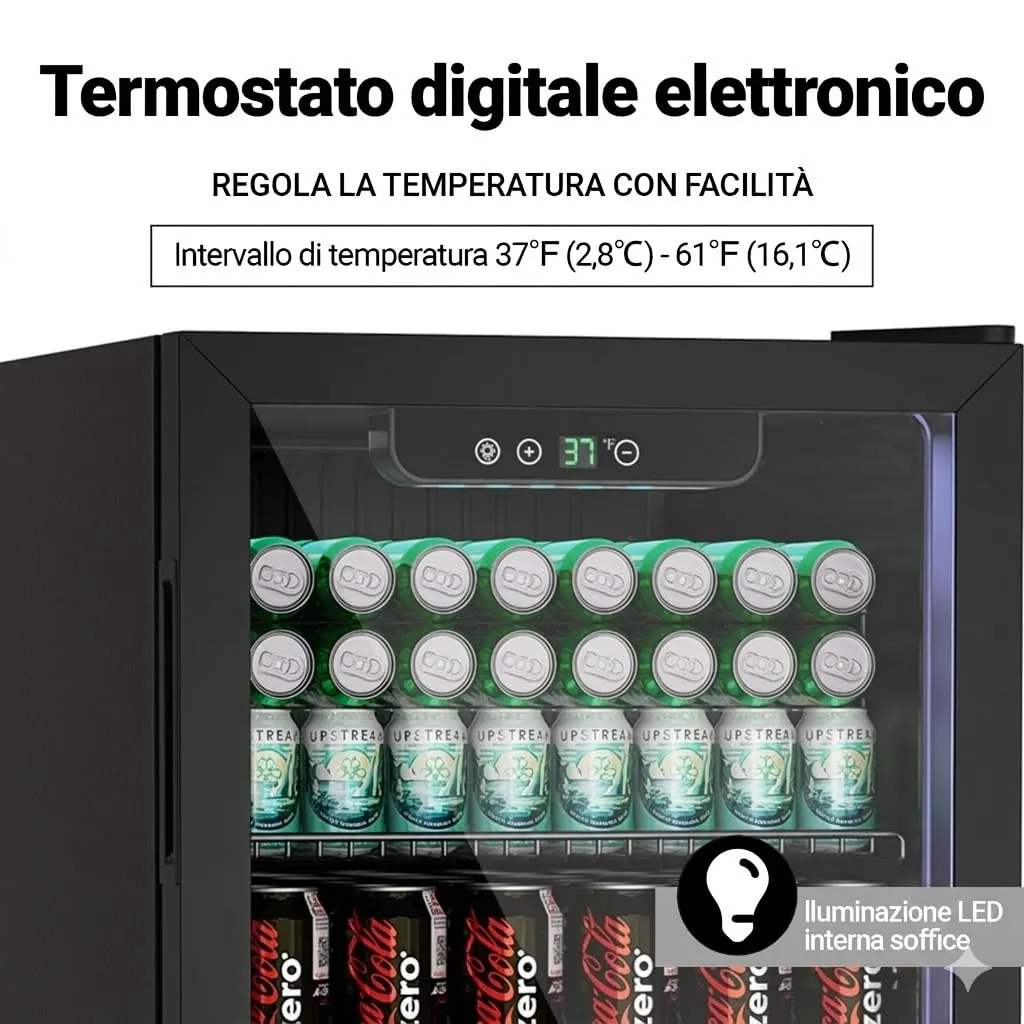 DollarDash Frigorifero per bevande 80L, 115 lattine, porta trasparente, ripiano regolabile e indicatore LED (Nero) - immagine 4
