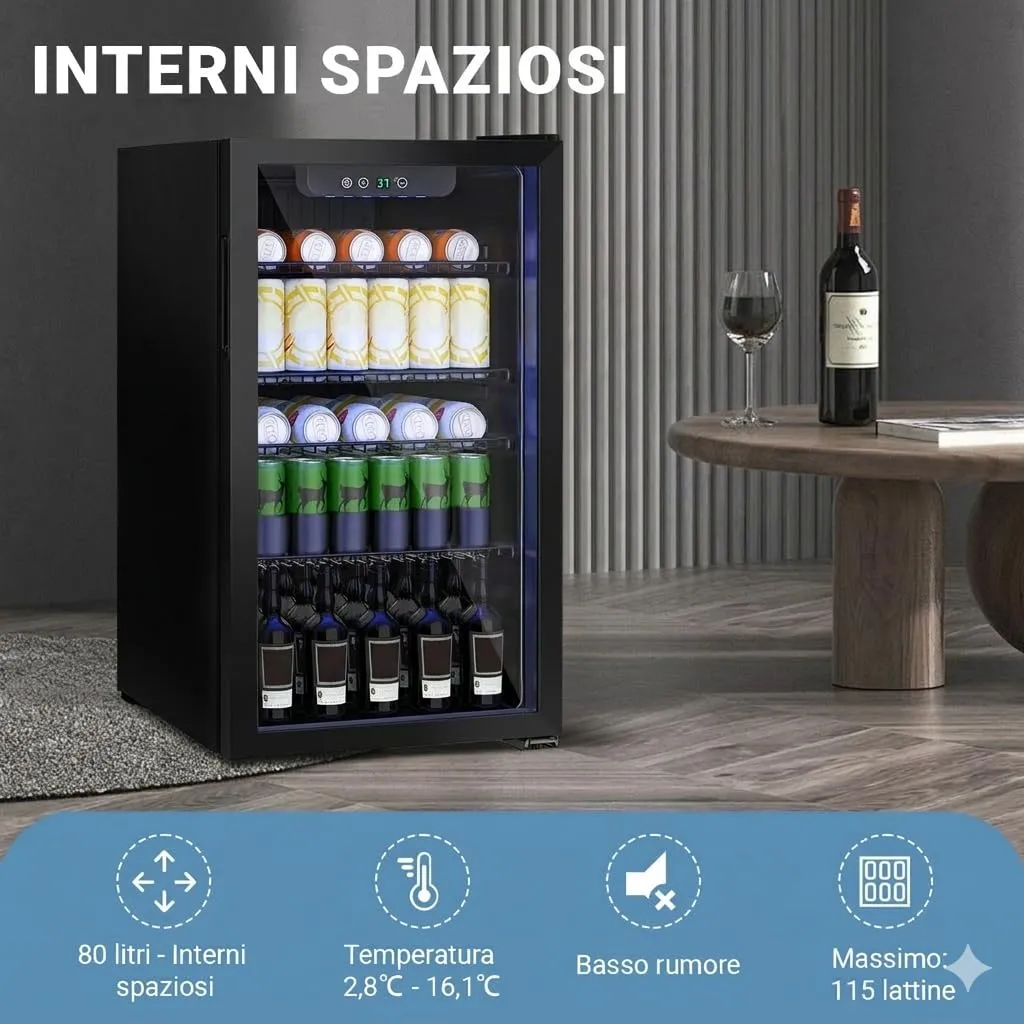 DollarDash Frigorifero per bevande 80L, 115 lattine, porta trasparente, ripiano regolabile e indicatore LED (Nero) - immagine 5