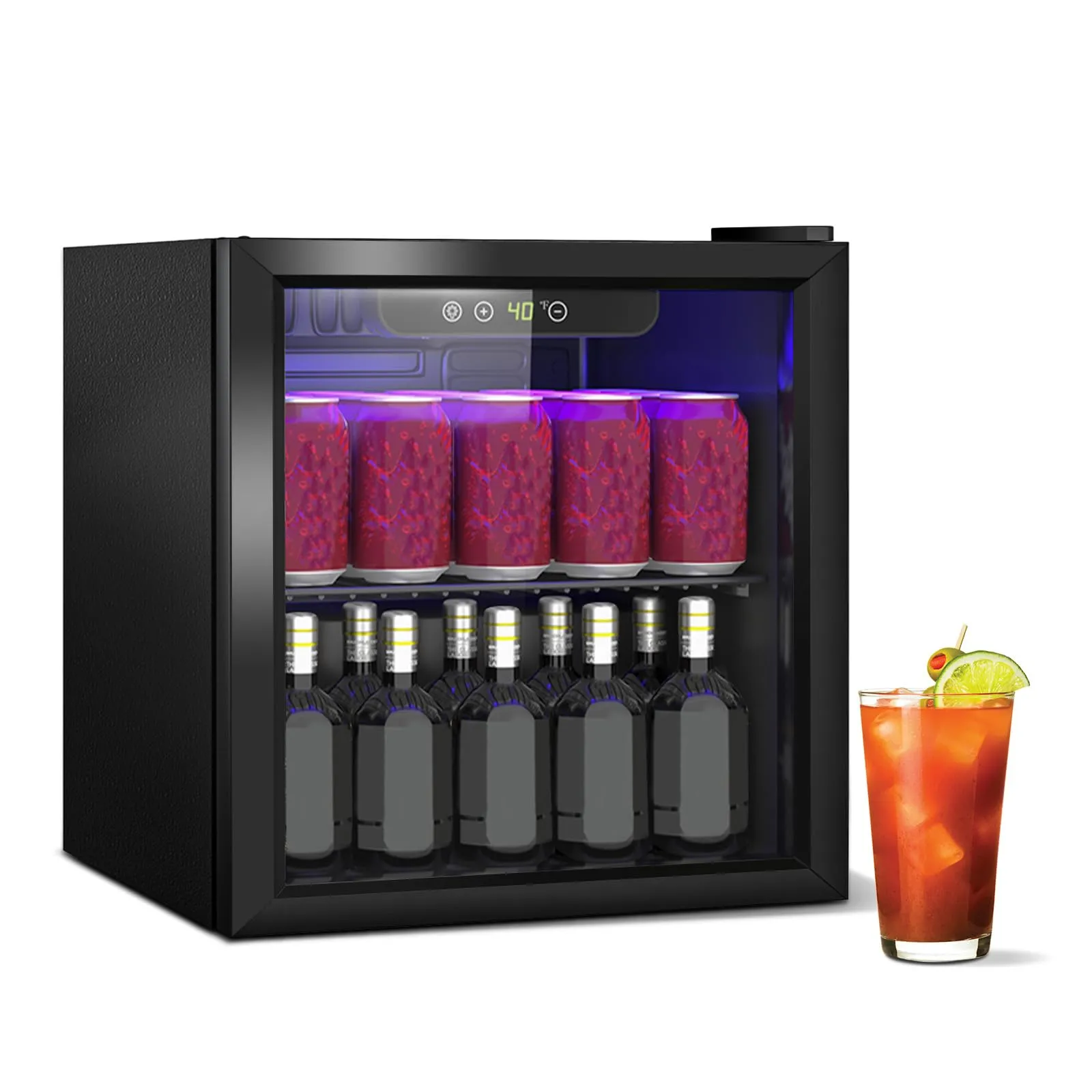 DollarDash Mini Frigorifero per Bevande 40L, 60 Lattine, Porta Trasparente, Ripiani Regolabili e Display LED, Nero - immagine 1