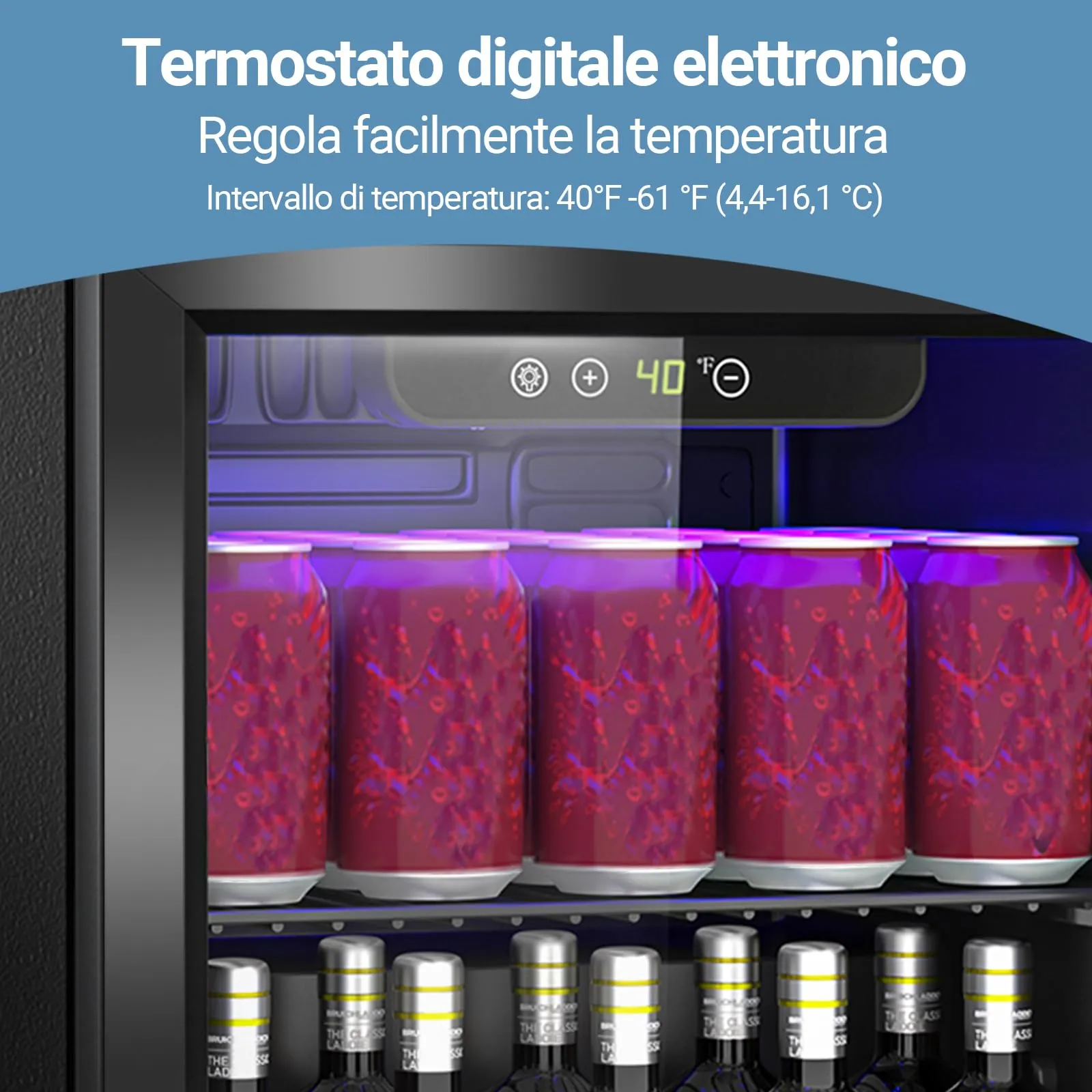 DollarDash Mini Frigorifero per Bevande 40L, 60 Lattine, Porta Trasparente, Ripiani Regolabili e Display LED, Nero - immagine 4
