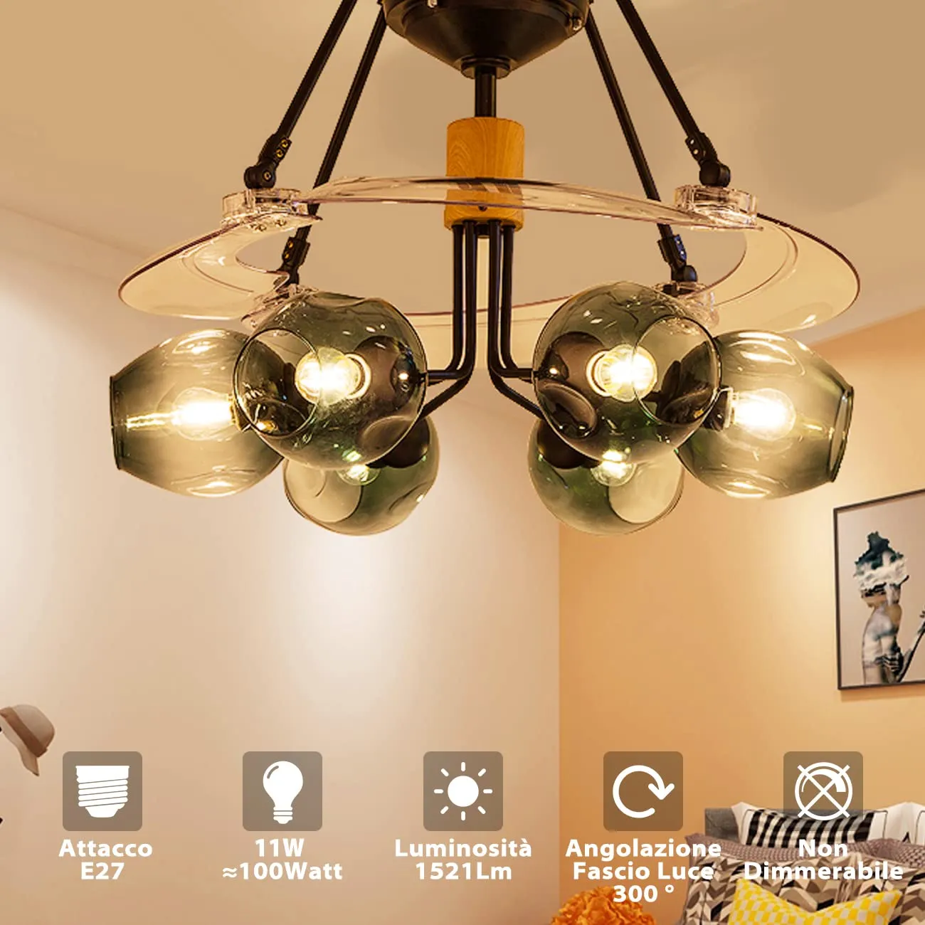 LVWIT Lampadine LED E27 A60 Filamento Vintage, 11W (Equivalenti 100W), 2700K Luce Calda, 1521LM, Non Dimmerabile, Pacco da 6 Unità - immagine 2