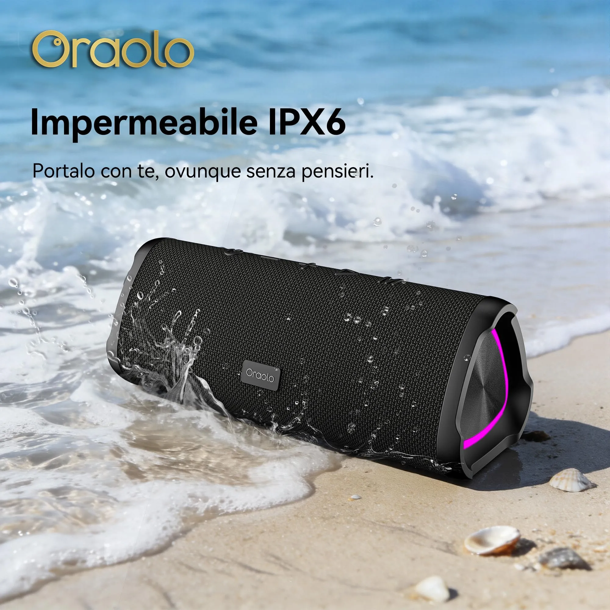 oraolo BS16 Altoparlante Bluetooth Portatile 20W Impermeabile IPX6 con Luci RGB - immagine 2