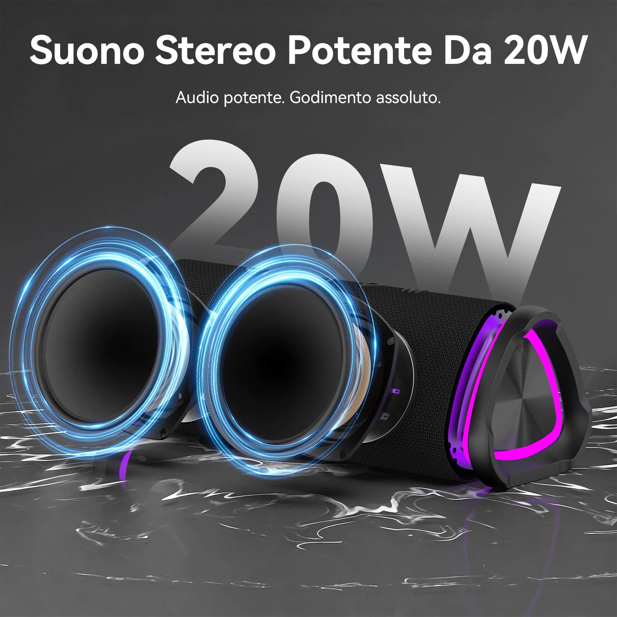 oraolo BS16 Altoparlante Bluetooth Portatile 20W Impermeabile IPX6 con Luci RGB - immagine 3