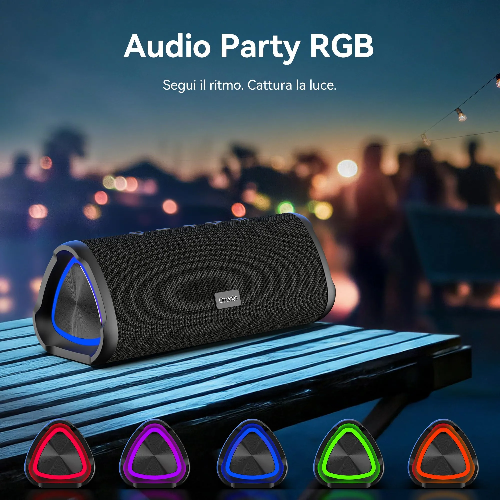 oraolo BS16 Altoparlante Bluetooth Portatile 20W Impermeabile IPX6 con Luci RGB - immagine 4