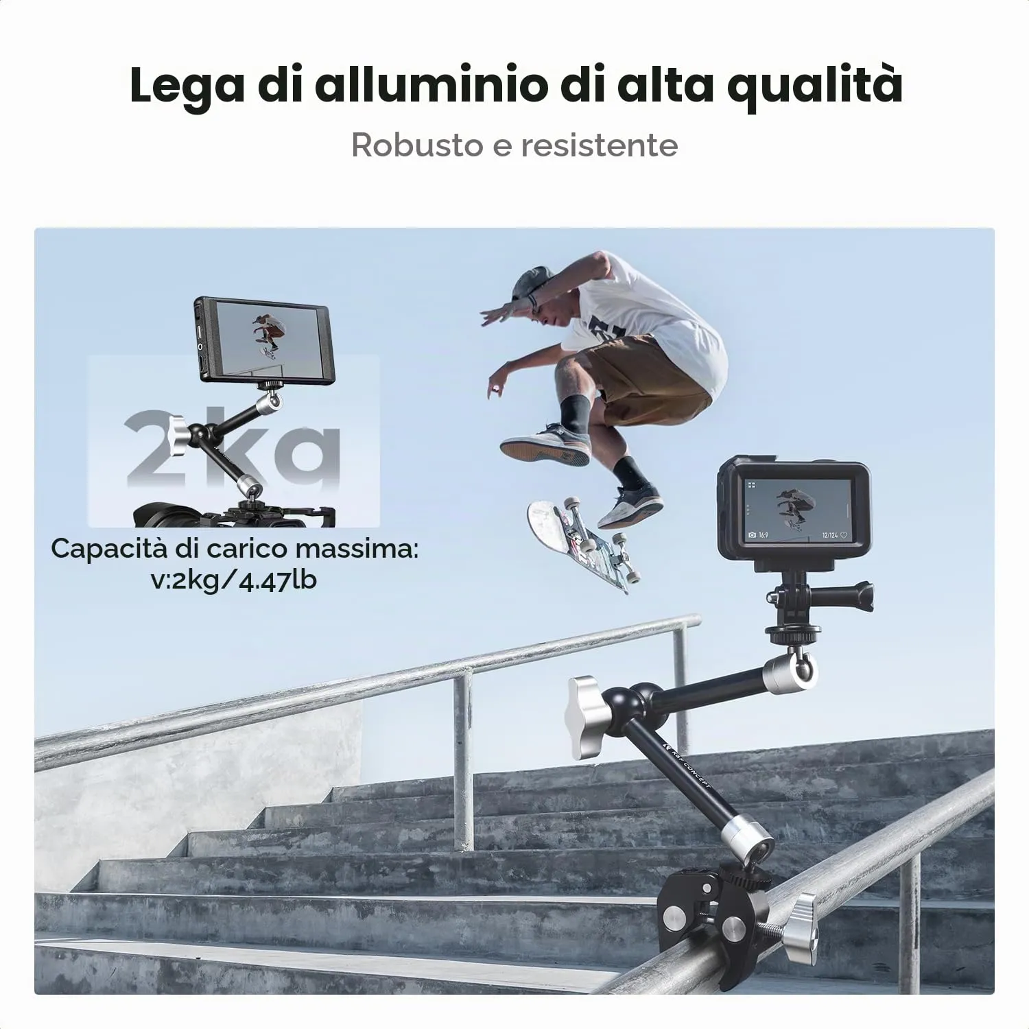 K&F CONCEPT Braccio Magico 9,8" con Super Clamp e Doppia Sfera 360° - MS32 - immagine 4