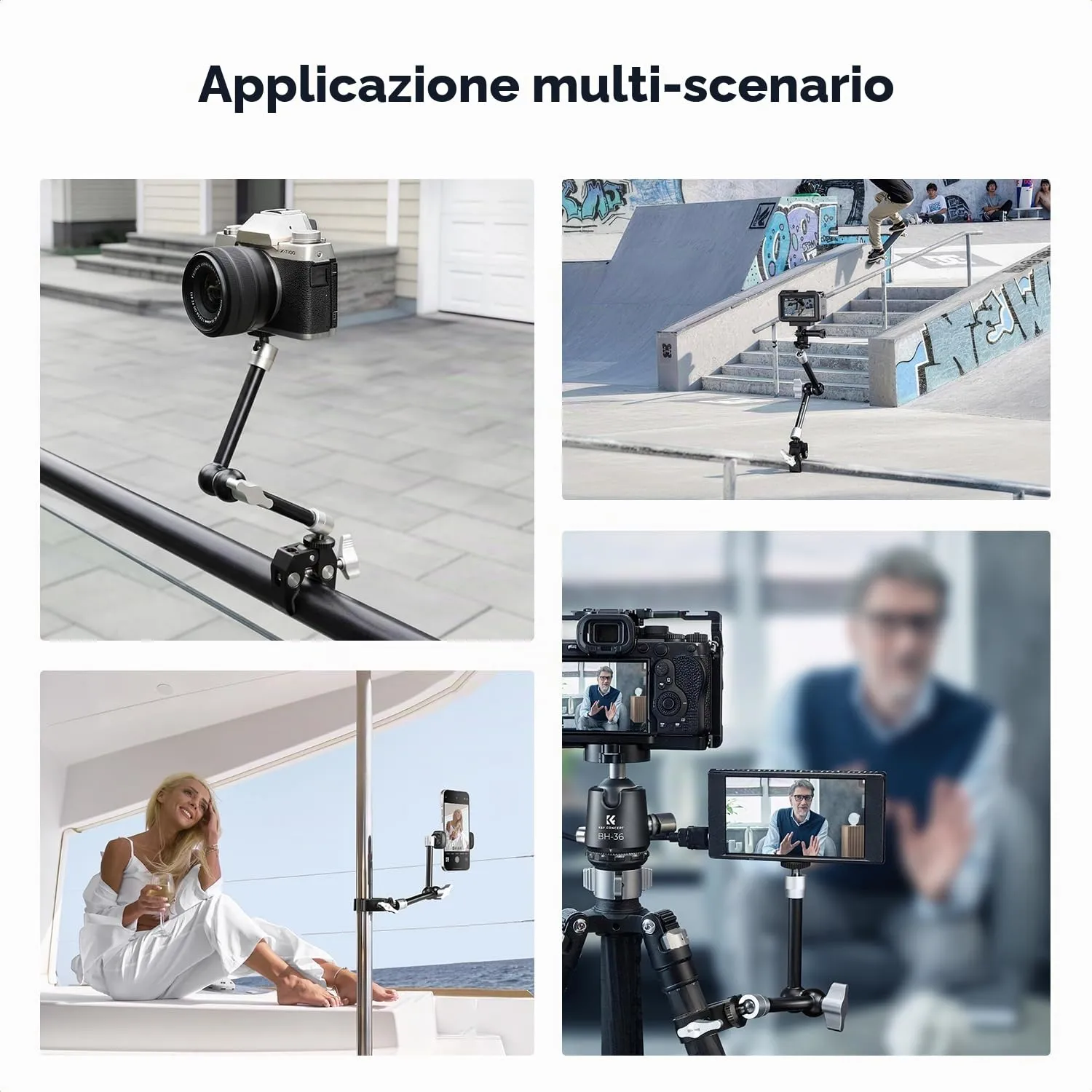 K&F CONCEPT Braccio Magico 9,8" con Super Clamp e Doppia Sfera 360° - MS32 - immagine 5