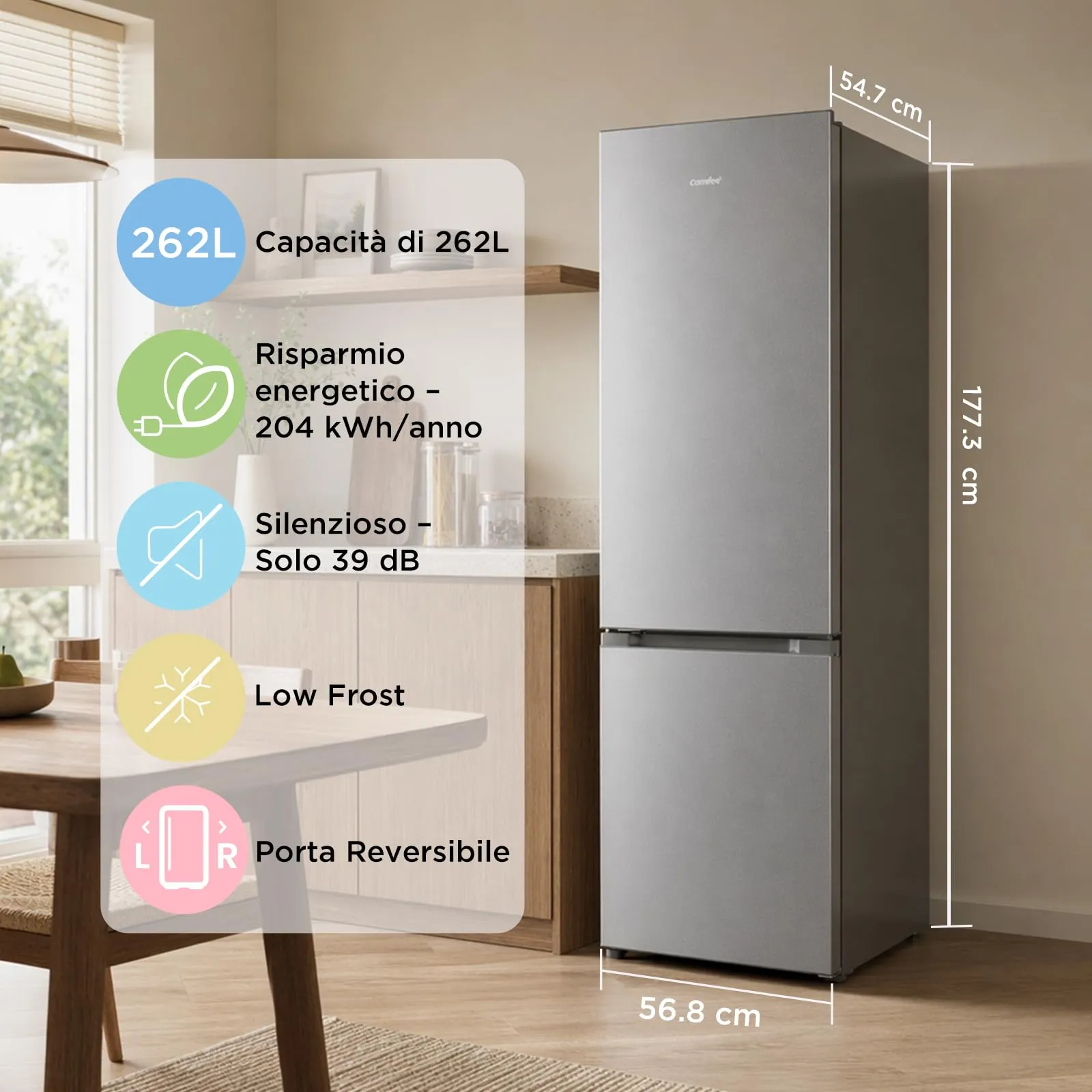 COMFEE' Frigorifero Combinato Low Frost 262L RCB268LS2EU(E) - immagine 2