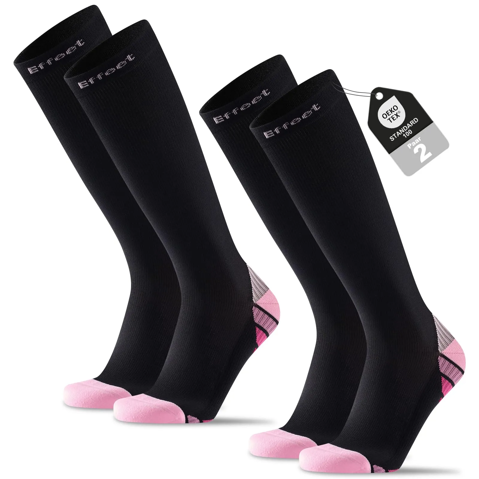 Effeet Calze a Compressione Graduata Unisex, 2 Paia, 20-30 mmHg, Sport, Rosa Chiaro, 39-42 - immagine 1