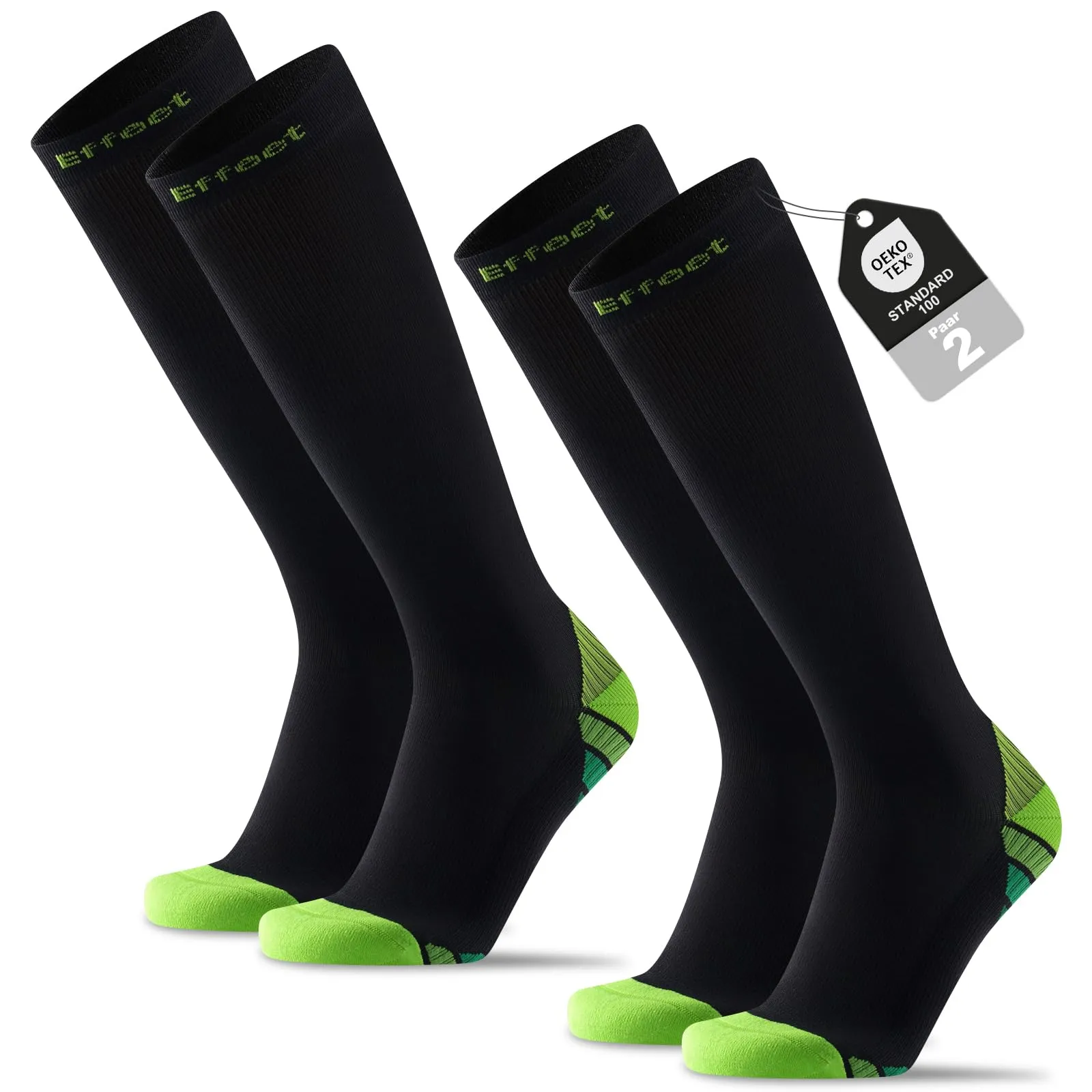 Effeet Calze Compressione Graduata Donna Uomo, 2 Paia, 20-30 mmHg, Sport, Verde, 43-46 - immagine 1