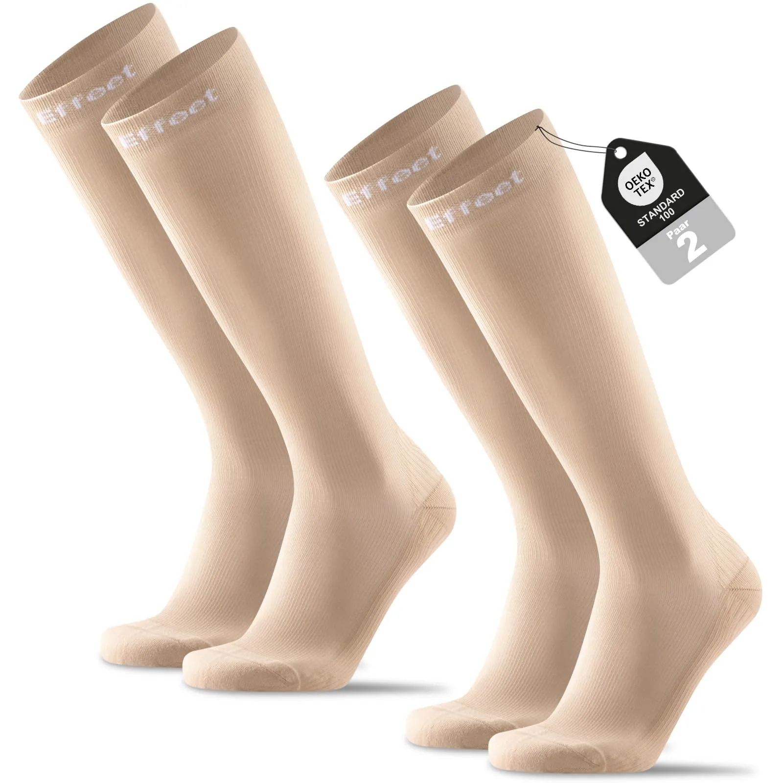 Effeet Calze a Compressione Graduata Donna Uomo, 20-30 mmHg, 2 Paia, Beige, 39-42 - immagine 1