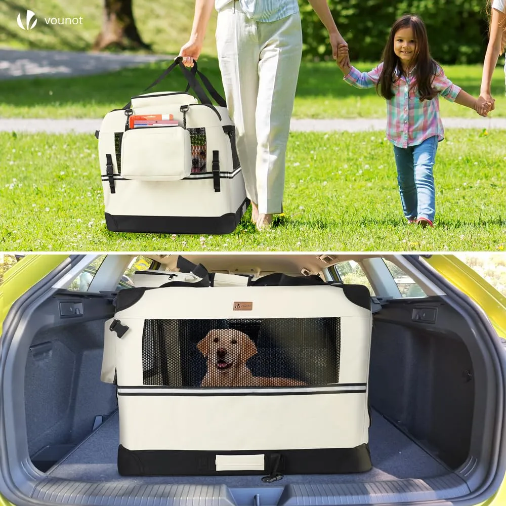 VOUNOT Trasportino per Cani e Gatti, Borsa da Trasporto Pieghevole con Materasso Morbido e Striscia Riflettente, XL 82x60x60cm, Beige - immagine 3