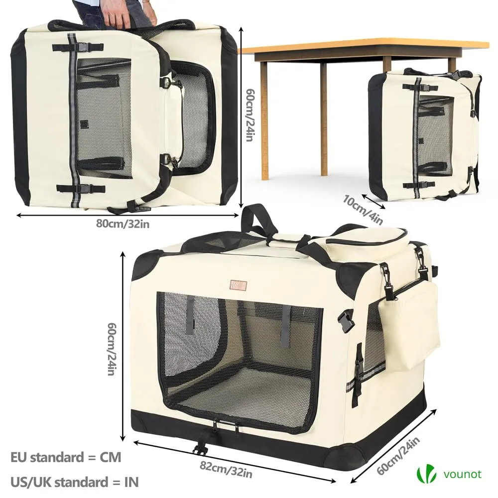 VOUNOT Trasportino per Cani e Gatti, Borsa da Trasporto Pieghevole con Materasso Morbido e Striscia Riflettente, XL 82x60x60cm, Beige - immagine 4