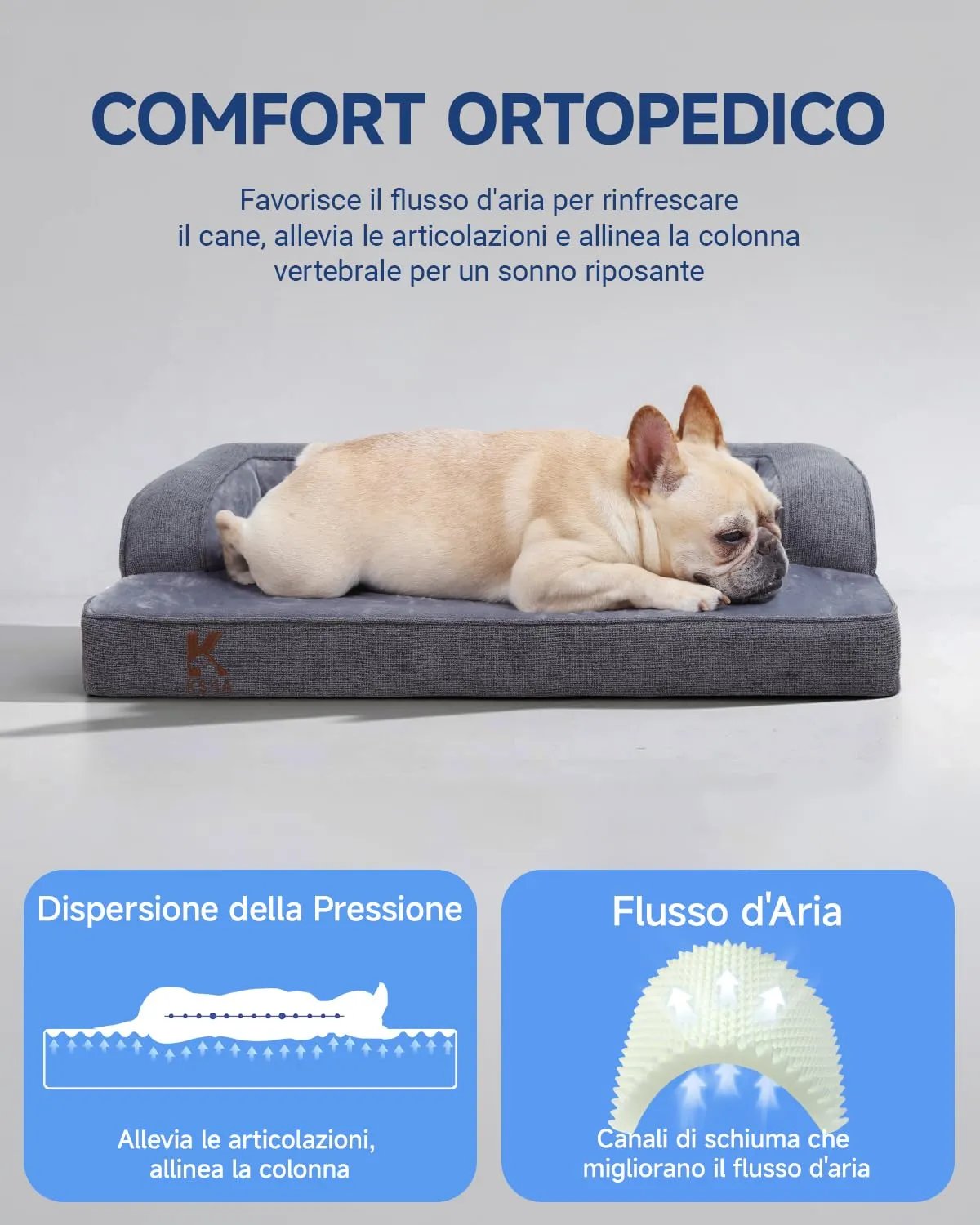 KSIIA Cuccia Cane Grande Ortopedica Sfoderabile e Lavabile 88x55x15cm - immagine 3