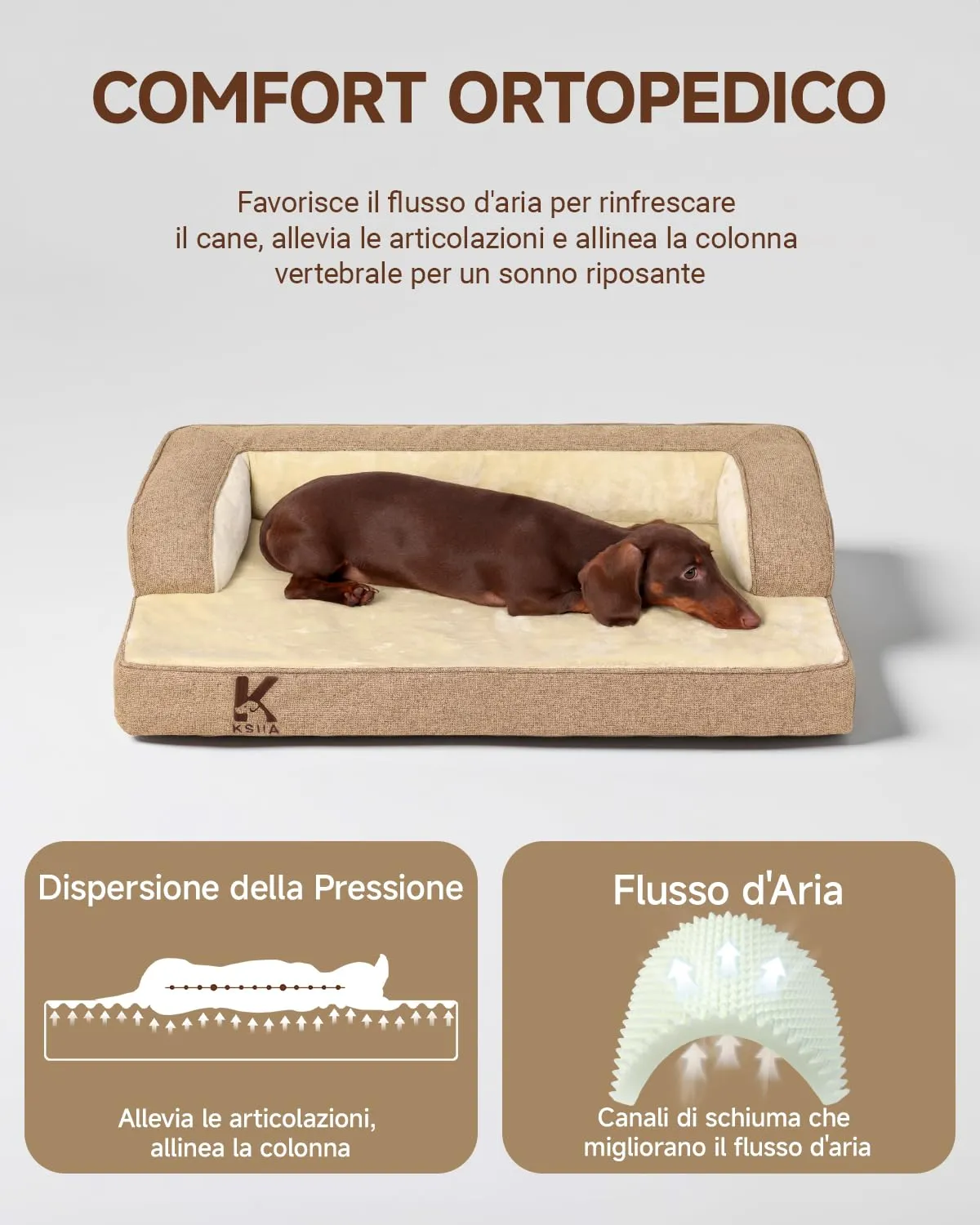 KSIIA Cuccia Cane Grande Ortopedica Sfoderabile e Lavabile 88x55x15cm - immagine 3