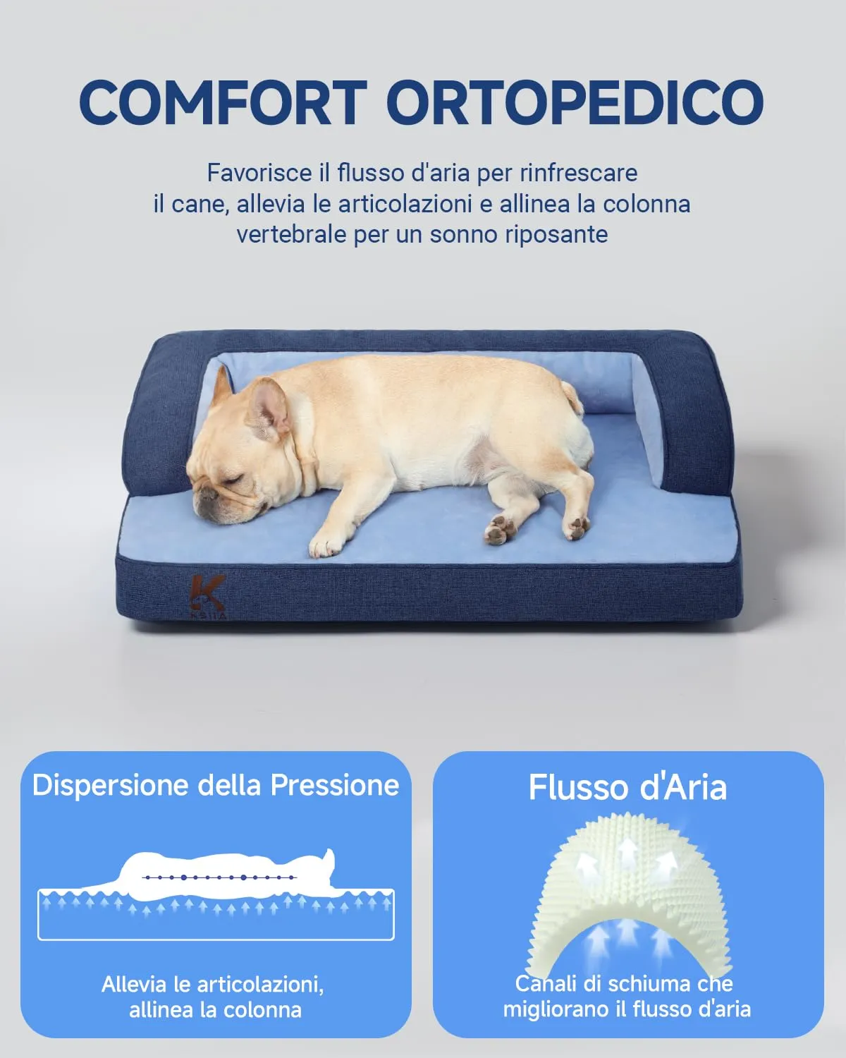 KSIIA Cuccia Cane Grande Ortopedica Sfoderabile e Lavabile 88x55x15cm - immagine 3