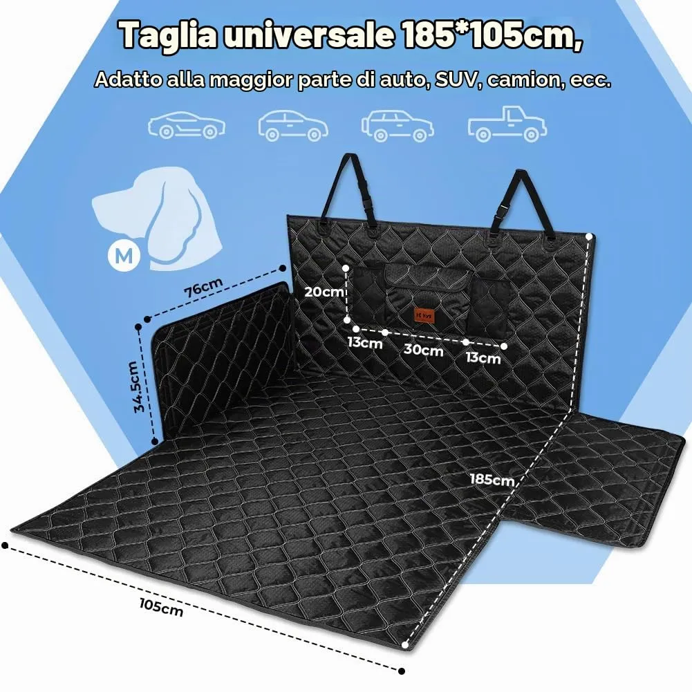 KYG Protezione Bagagliaio Auto per Cani con Protezione Laterale e Paraurti, Impermeabile e Antiscivolo, 185x105cm, Nero - immagine 2