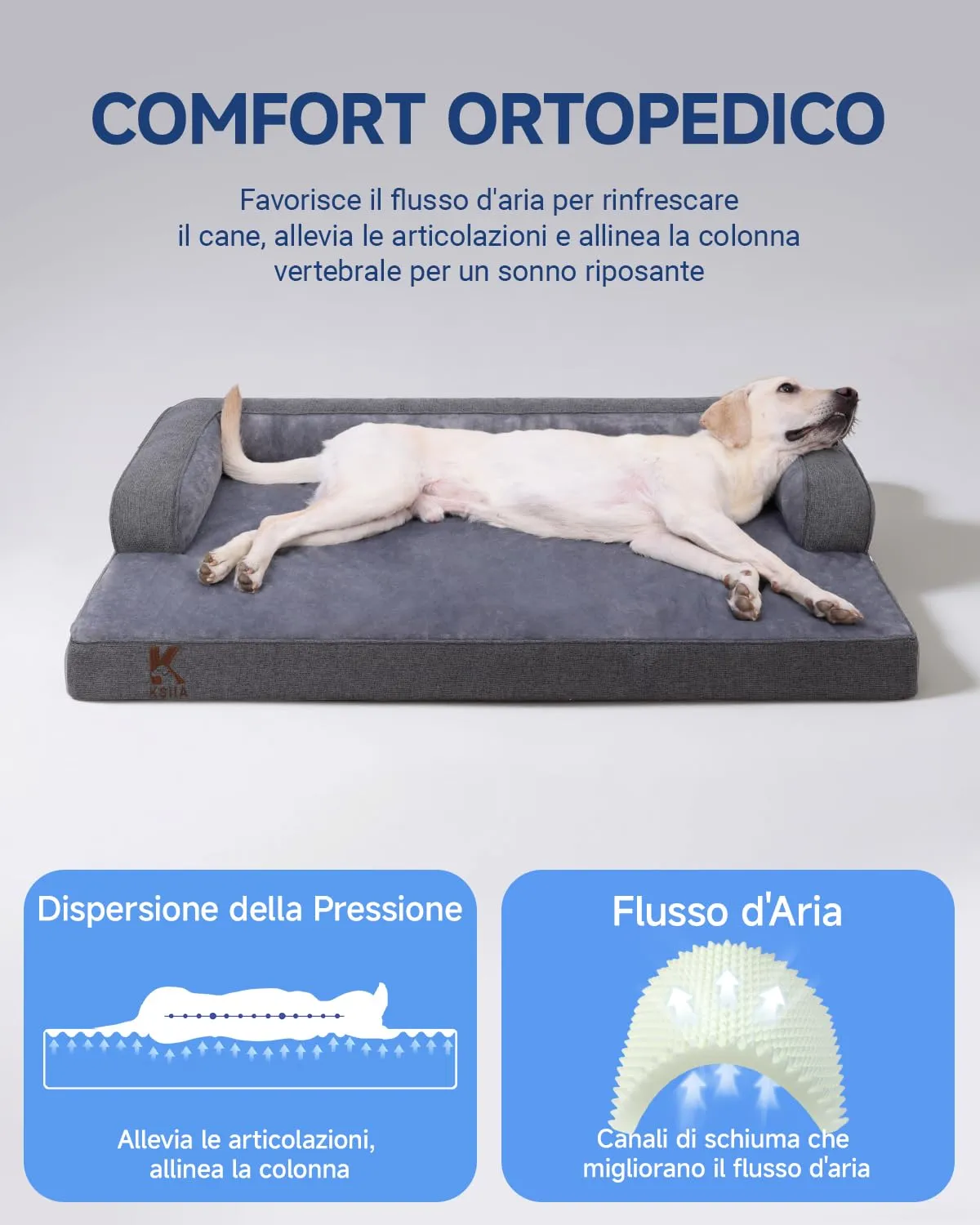 KSIIA Cuccia Cane Grande Ortopedica Sfoderabile e Lavabile 104x68x17cm - immagine 3