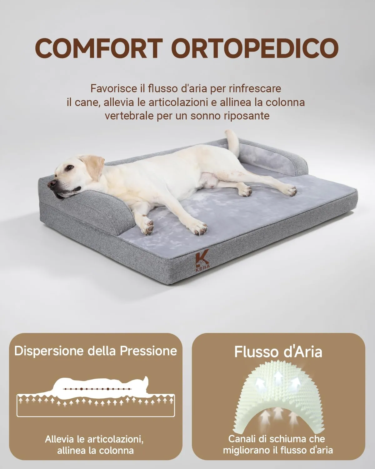 KSIIA Cuccia Cane Grande Ortopedica Sfoderabile e Lavabile 104x68x17cm - immagine 3