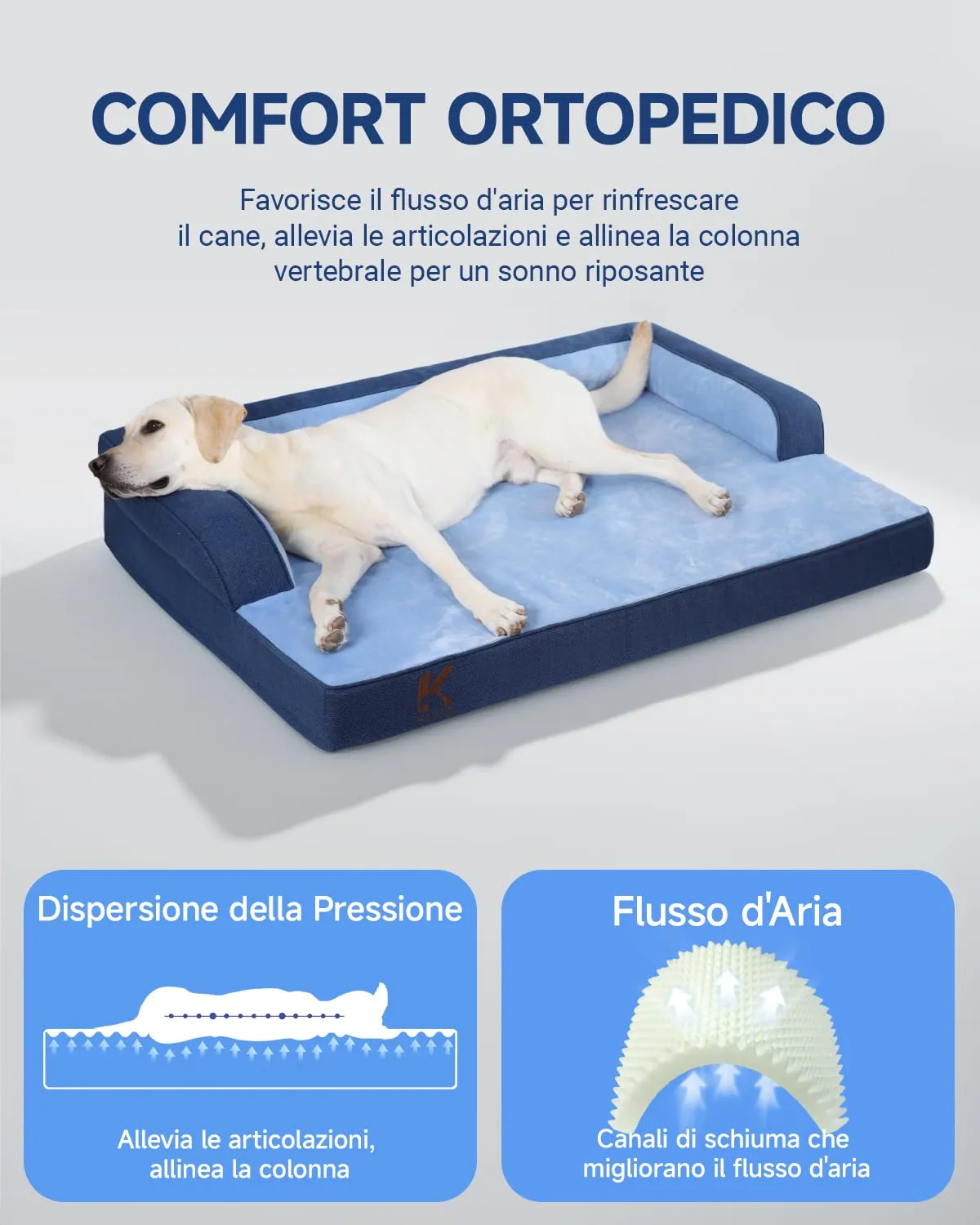 KSIIA Cuccia Cane Grande Ortopedica Sfoderabile e Lavabile 119x81x19cm - immagine 3