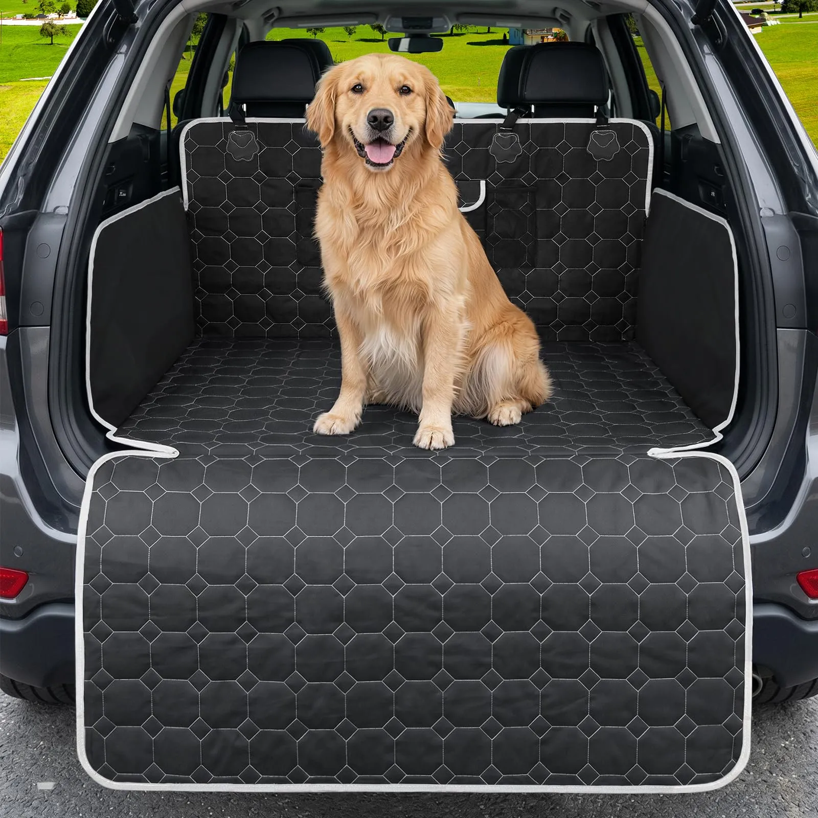 KYG Telo Auto per Cani, Copri-Bagagliaio Impermeabile e Antiscivolo per SUV, Station Wagon e Furgoni, 200 x 105cm - immagine 1