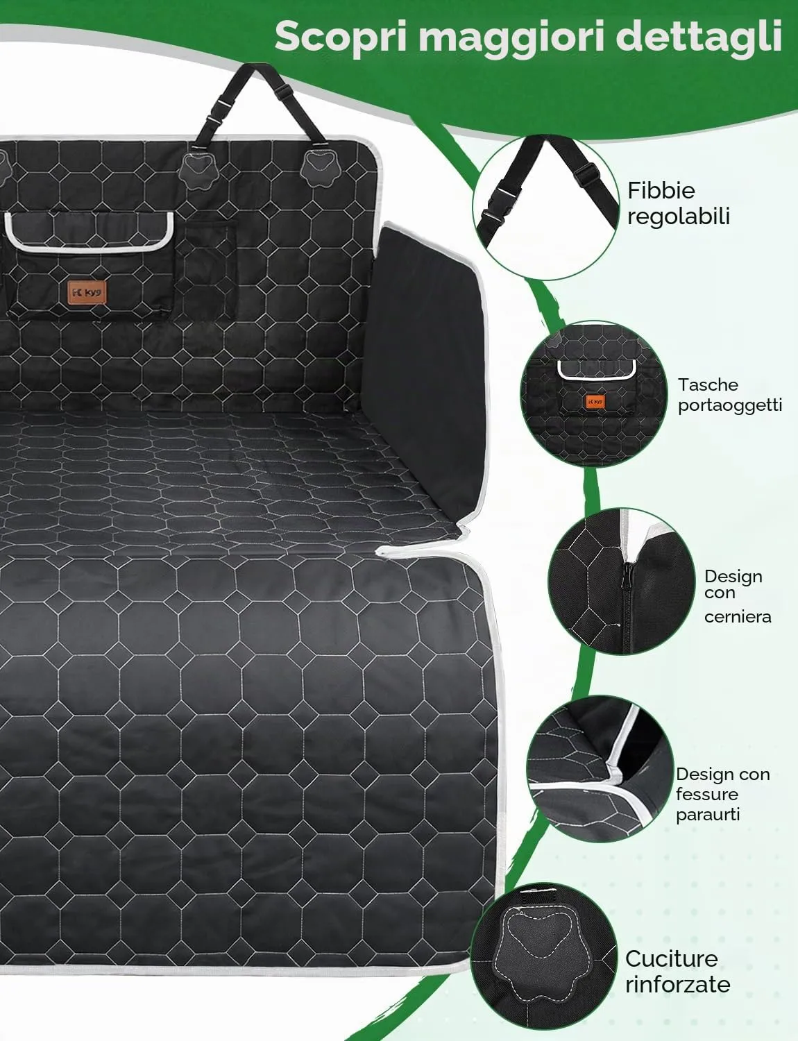 KYG Telo Auto per Cani, Copri-Bagagliaio Impermeabile e Antiscivolo per SUV, Station Wagon e Furgoni, 200 x 105cm - immagine 4
