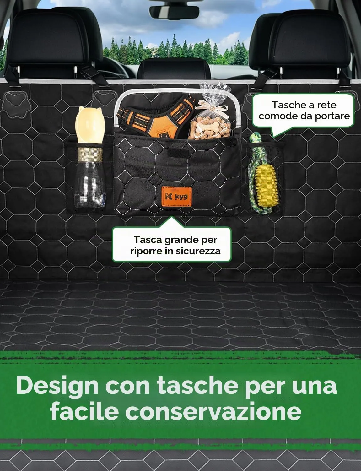KYG Telo Auto per Cani, Copri-Bagagliaio Impermeabile e Antiscivolo per SUV, Station Wagon e Furgoni, 200 x 105cm - immagine 5