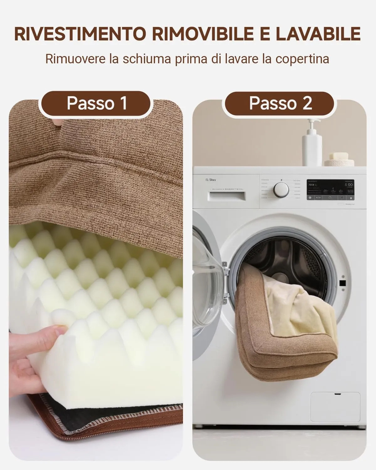 KSIIA Cuccia Cane Ortopedica Sfoderabile e Lavabile, 73x45x15cm, Marrone - immagine 4