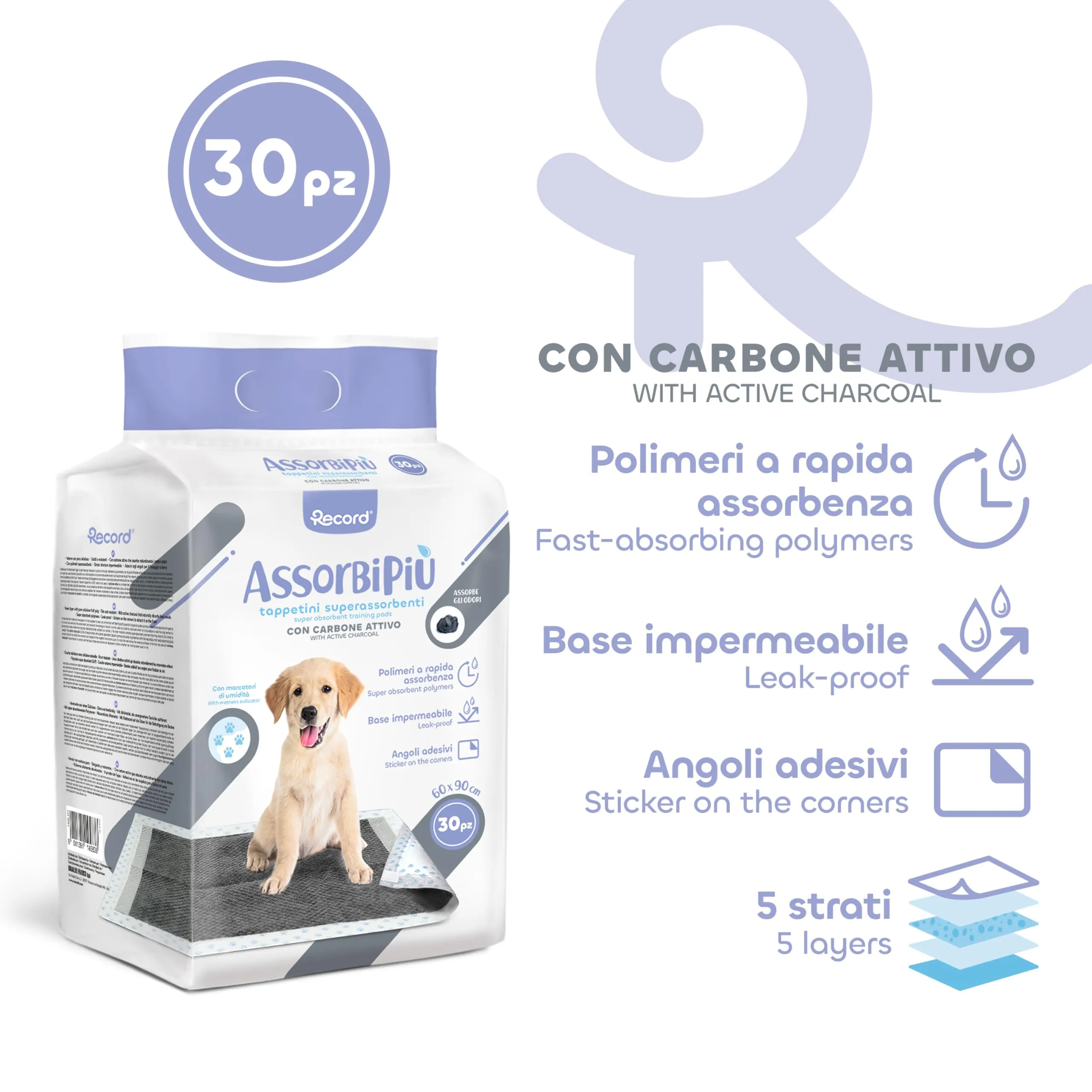 Record Assorbipiù Traverse Cani Carboni Attivi, 60x90cm 30 pz - immagine 2