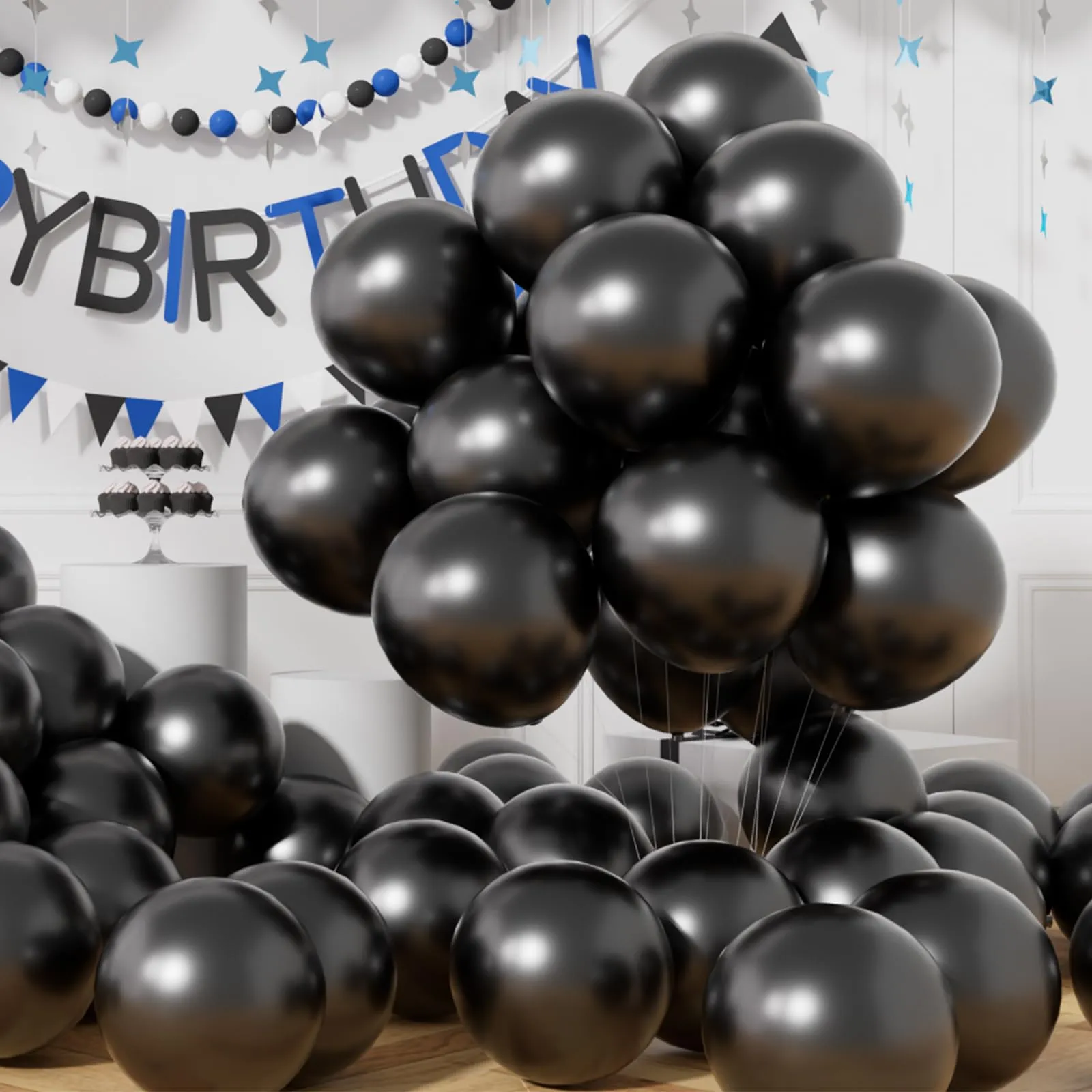 AULE Palloncini Neri Metallizzati, 50 Pezzi, 30cm - immagine 1