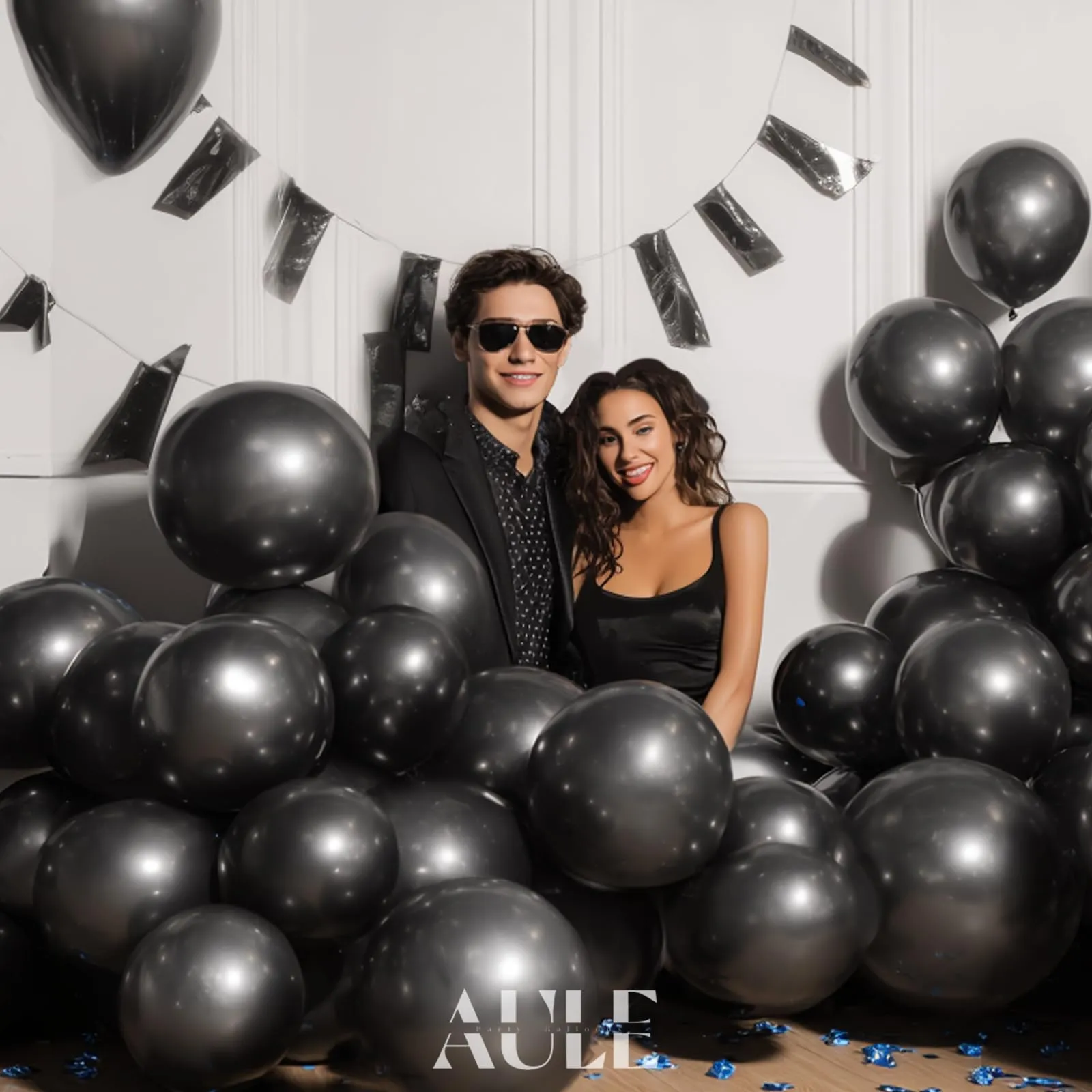 AULE Palloncini Neri Metallizzati, 50 Pezzi, 30cm - immagine 3