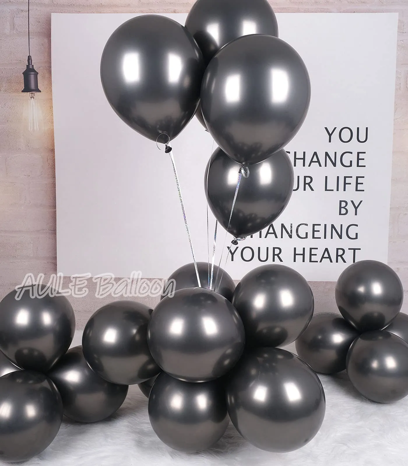 AULE Palloncini Neri Metallizzati, 50 Pezzi, 30cm - immagine 4