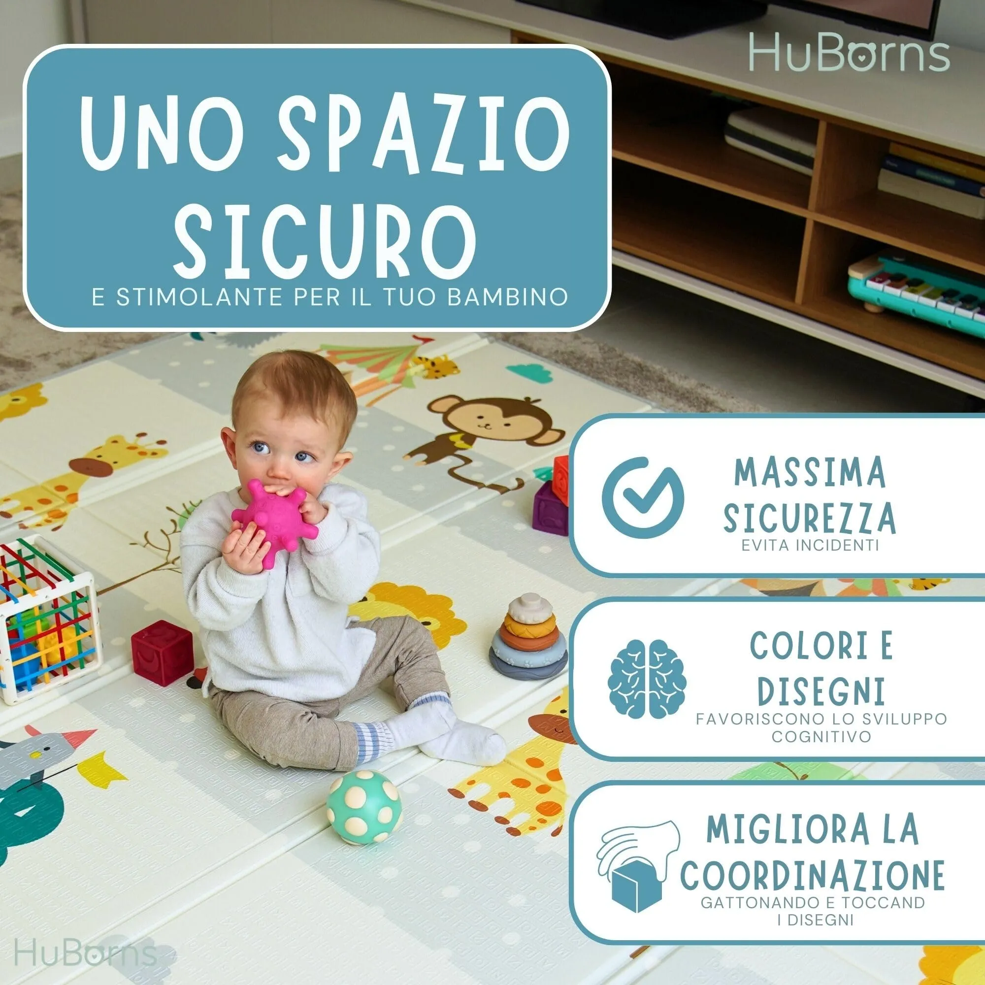 HuBorns Tappeto Gioco Bambini 200x180 cm Animali XL - immagine 2