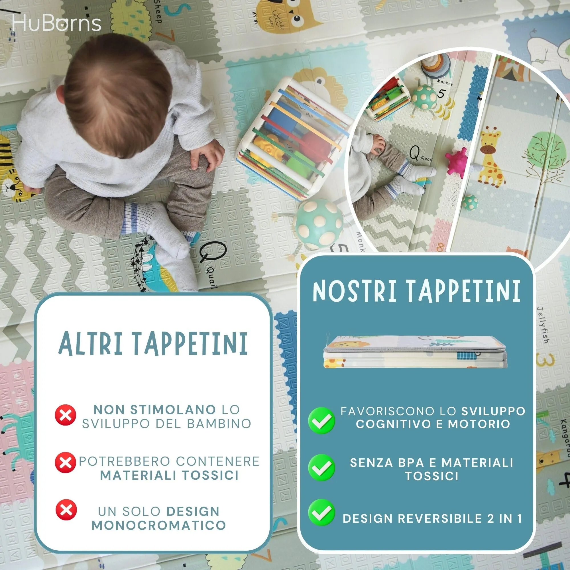 HuBorns Tappeto Gioco Bambini 200x180 cm Animali XL - immagine 7