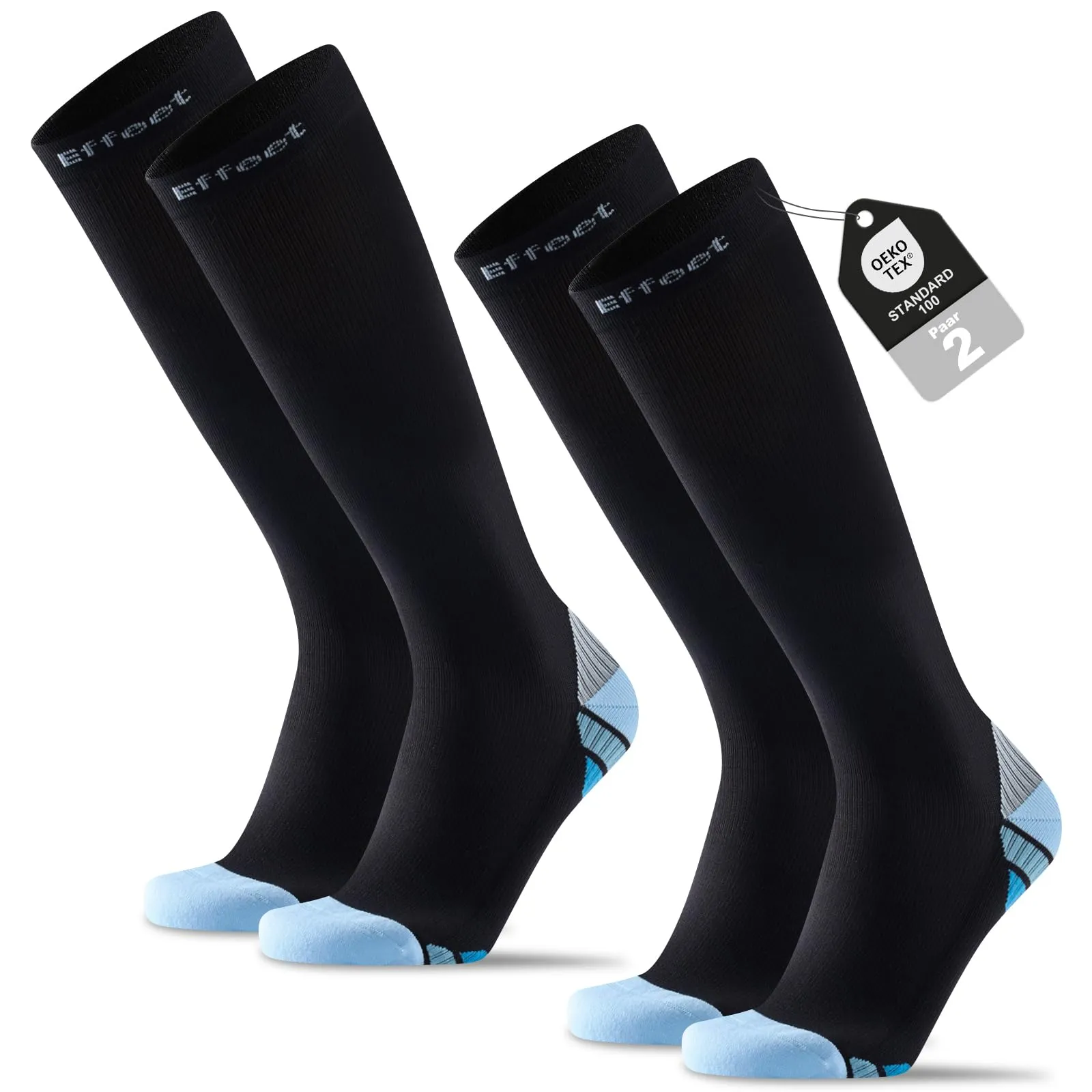 Effeet Calze a Compressione Graduata 20-30 mmHg, Sport, 2 Paia, Celeste, 39-42 - immagine 1