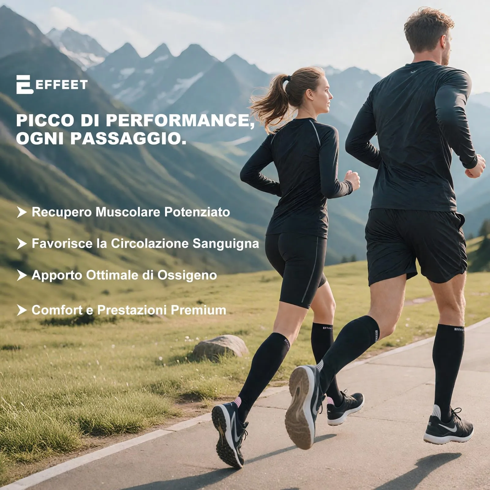 Effeet Calze a Compressione Graduata 20-30 mmHg, Sport, 2 Paia, Celeste, 39-42 - immagine 2