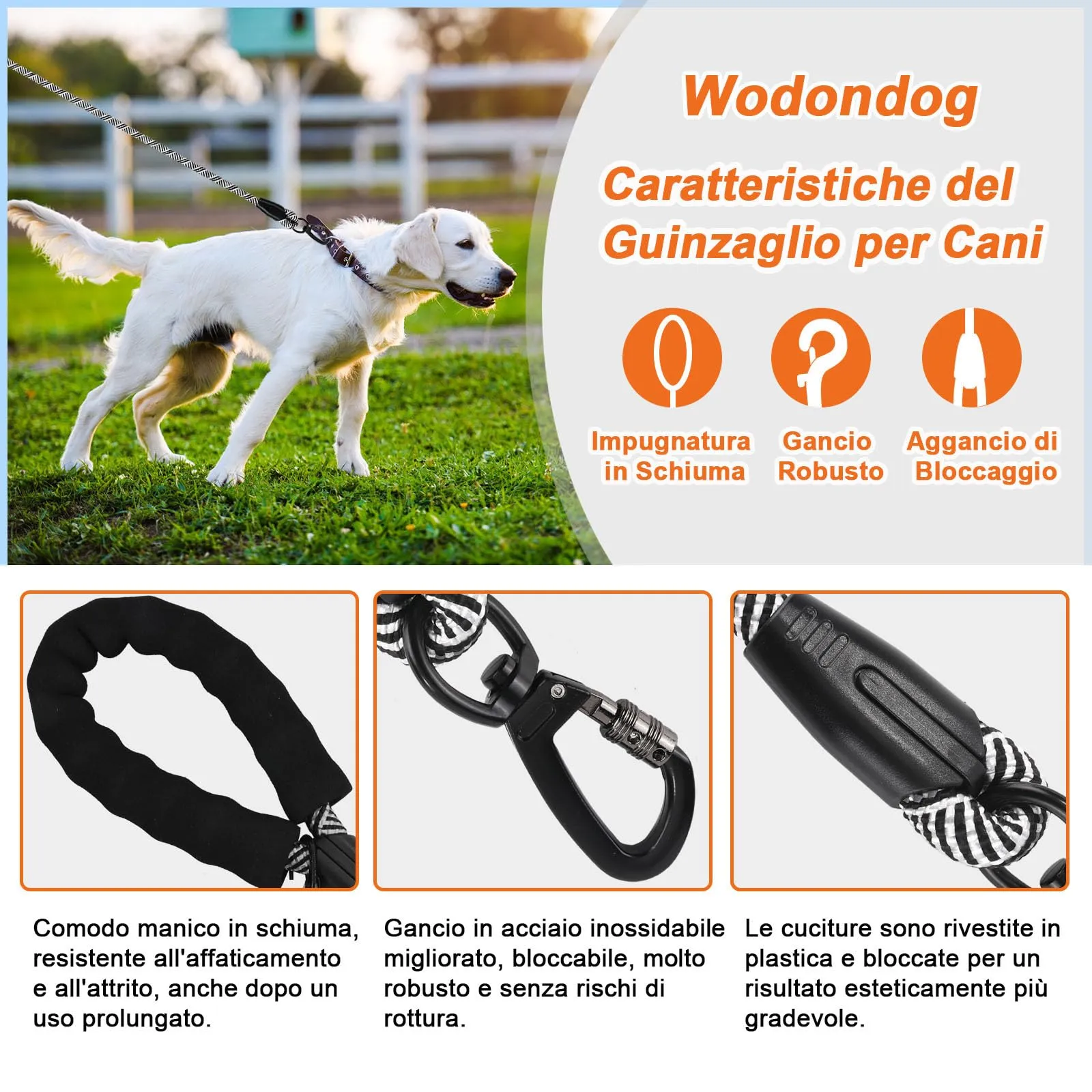 Wodondog Guinzaglio per Cani in Nylon Riflettente, 2M * 1.2cm, Grigio Argento - immagine 2