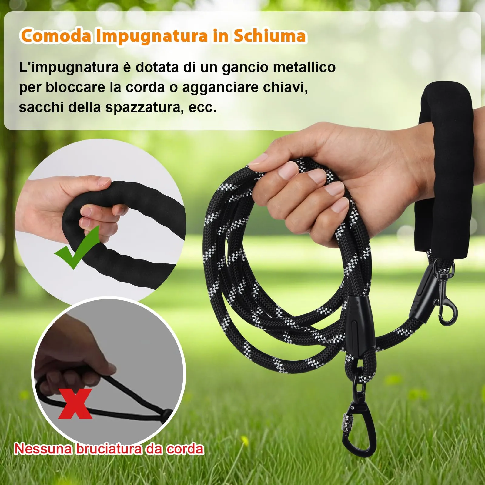 Wodondog Guinzaglio per Cani in Nylon Riflettente, 5M * 0.8cm, Nero - immagine 4