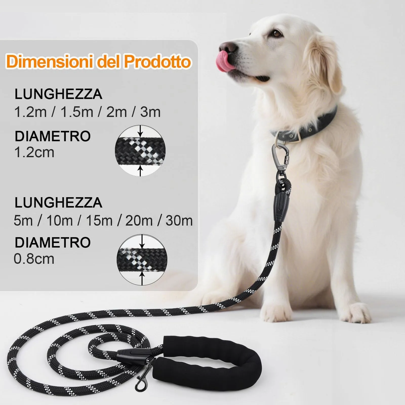 Wodondog Guinzaglio per Cani in Nylon Riflettente, 10M x 0.8cm, Nero - immagine 5