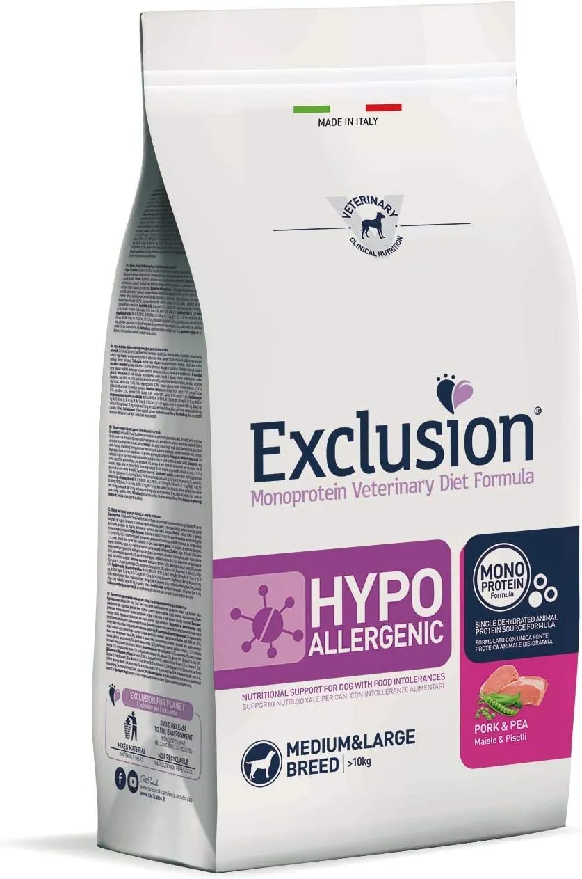 Exclusion Diet Maiale & Piselli Hypoallergenic Dog Food for Medium and Large Breeds, 12 kg - immagine 1