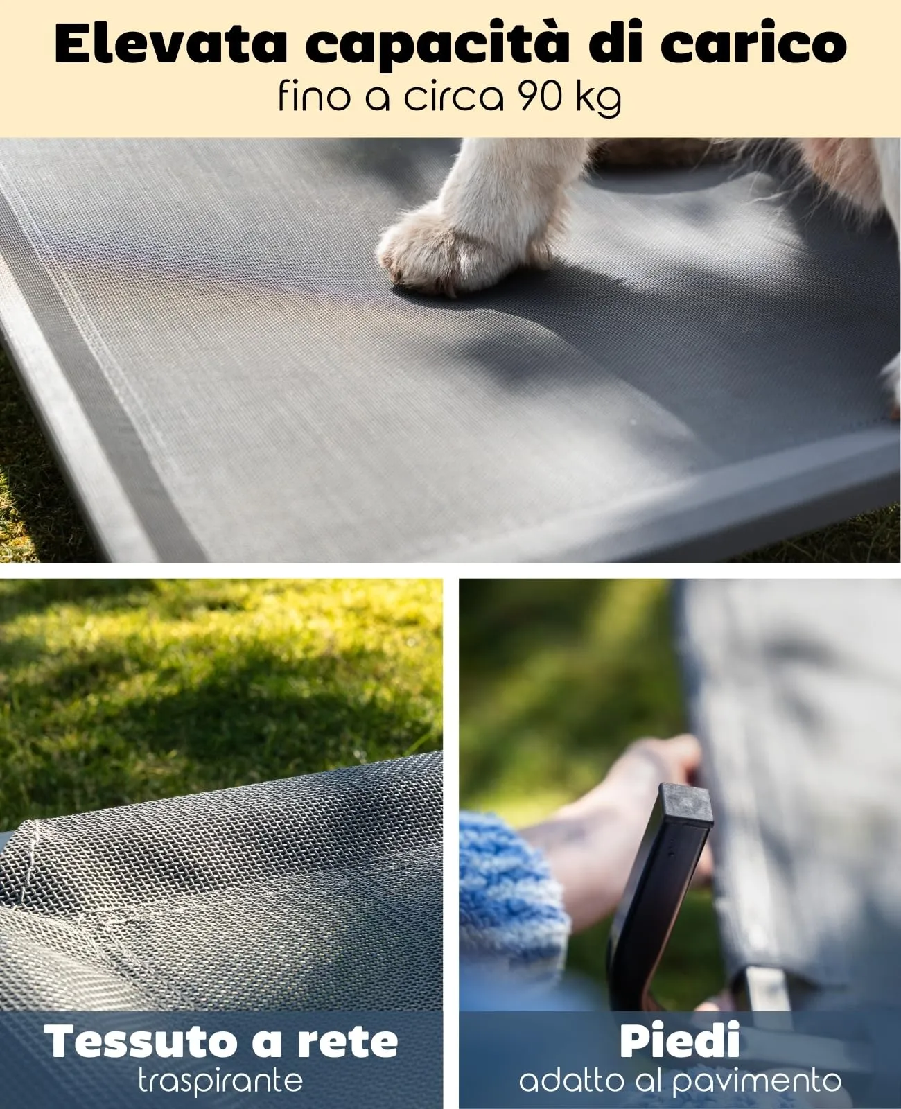 lionto Lettino Rialzato da Esterno per Cani, 117 x 85 cm, Grigio - immagine 3