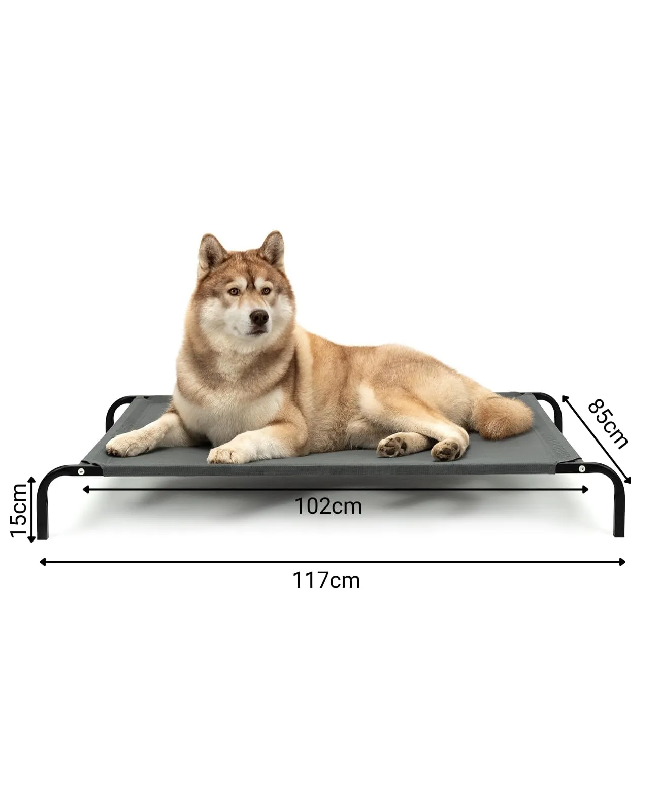 lionto Lettino Rialzato da Esterno per Cani, 117 x 85 cm, Grigio - immagine 5