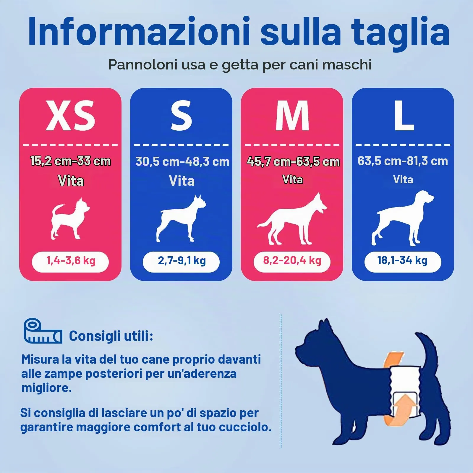 MICOOYO Pannolini usa e getta per cani maschi con indicatore di umidità, XS, confezione da 50 - immagine 6