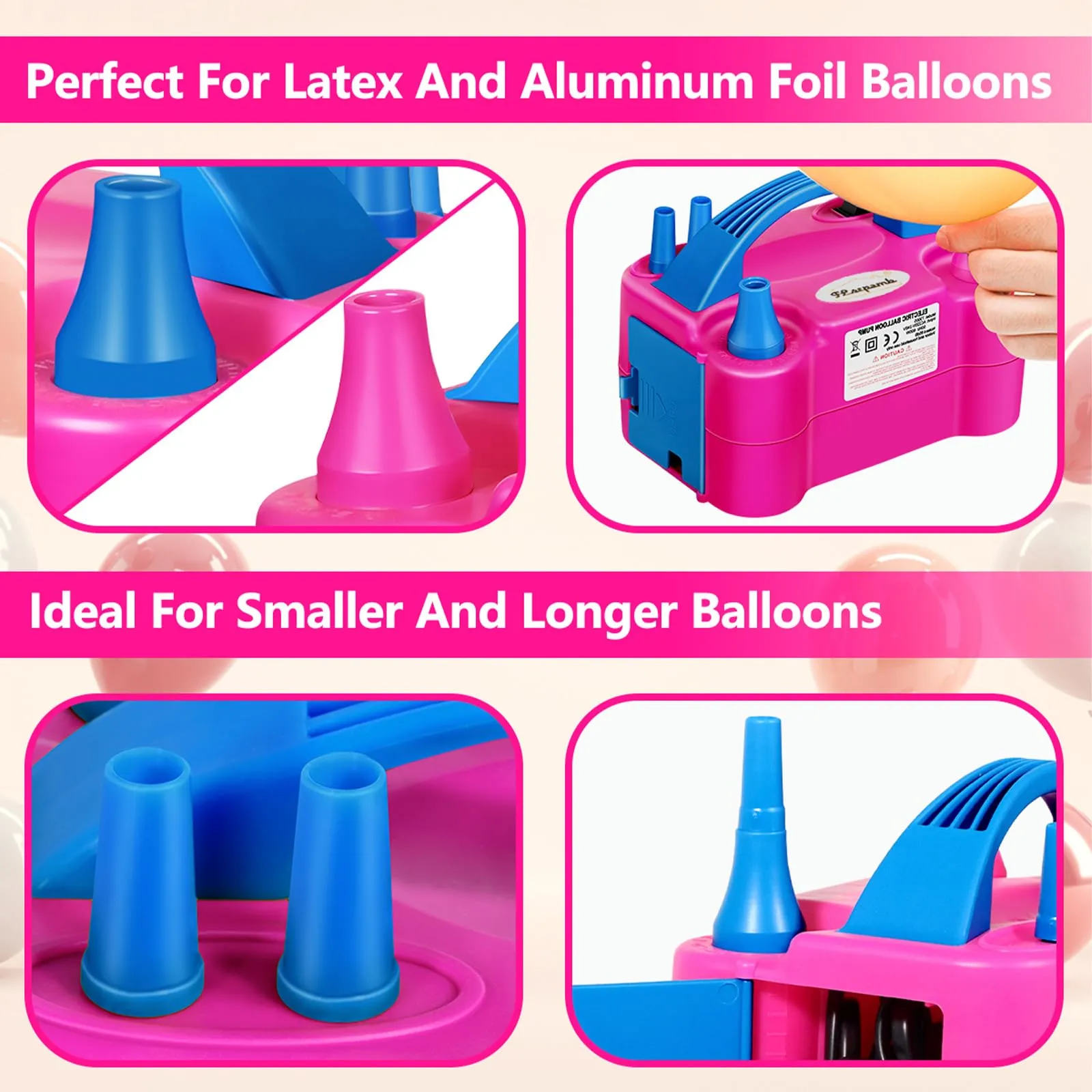 FLSEPAMB Pompa Elettrica per Palloncini 600W, 2 Modalità, Fucsia - immagine 3