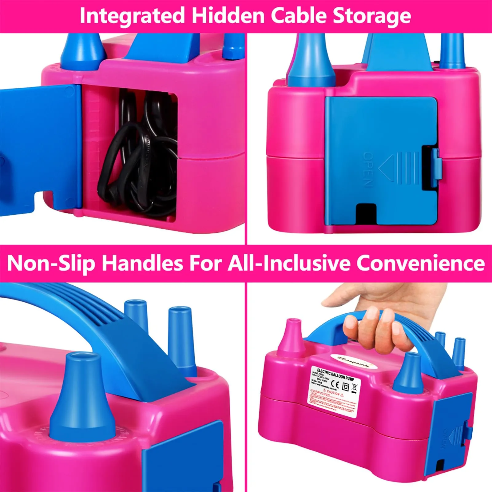 FLSEPAMB Pompa Elettrica per Palloncini 600W, 2 Modalità, Fucsia - immagine 4