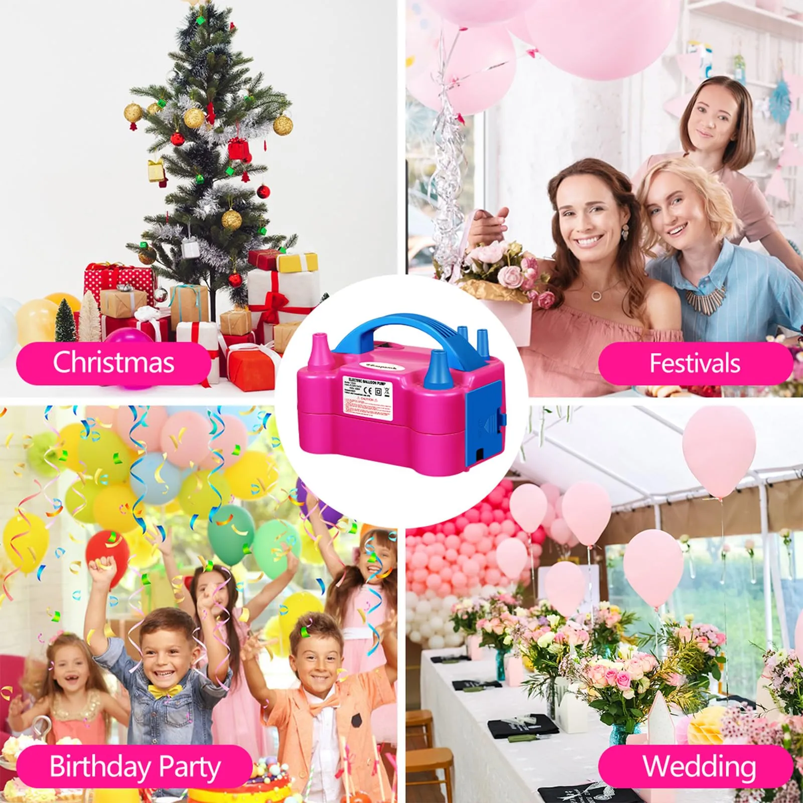 FLSEPAMB Pompa Elettrica per Palloncini 600W, 2 Modalità, Fucsia - immagine 6