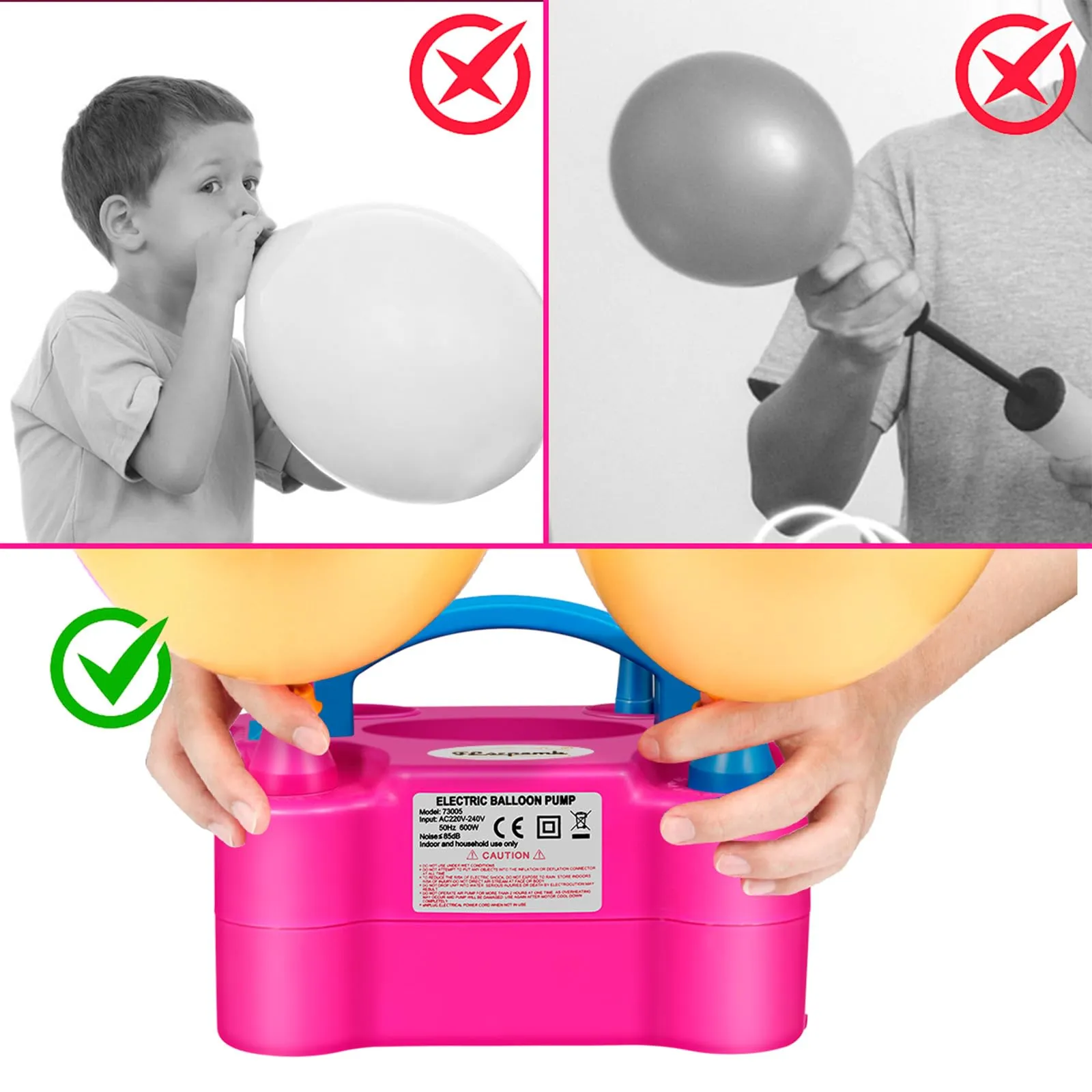 FLSEPAMB Pompa Elettrica per Palloncini 600W, 2 Modalità, Fucsia - immagine 7